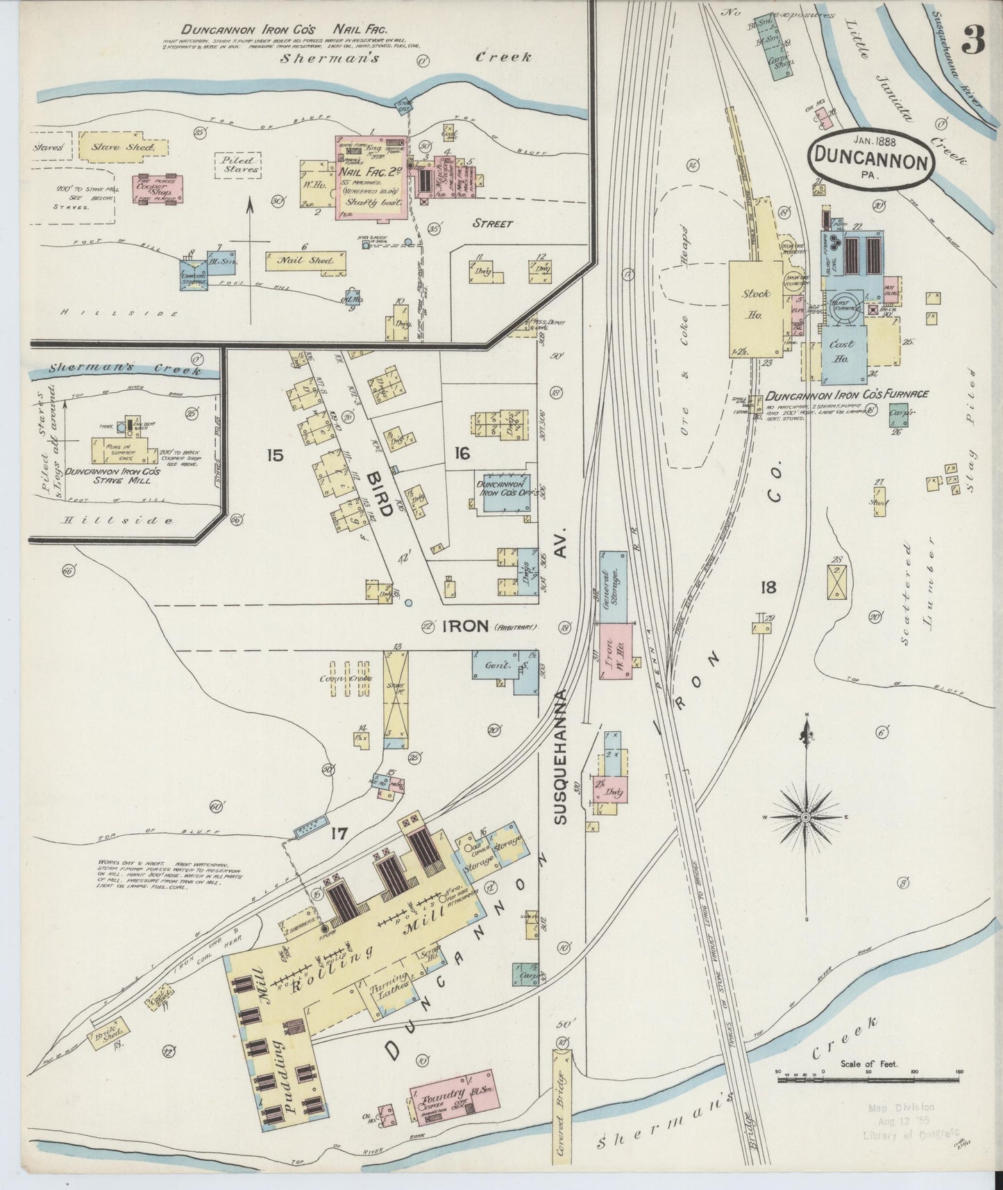 Sanborn Fire Insurance Map from Duncannon, Perry County, Pennsylvania (1888), Sheet #0003 - Historic Sanborn Fire Insurance Map Print, vintage old map wall art, antique decor, genealogy gift, Pennsylvania Pennsylvania map