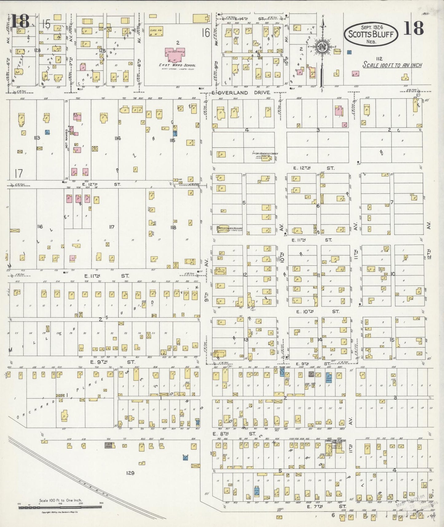 Sanborn Fire Insurance Map from Scottsbluff, Scotts Bluff County, Nebraska (1924), Sheet #0018 - Historic Sanborn Fire Insurance Map Print, vintage old map wall art, antique decor, genealogy gift, Nebraska Nebraska map
