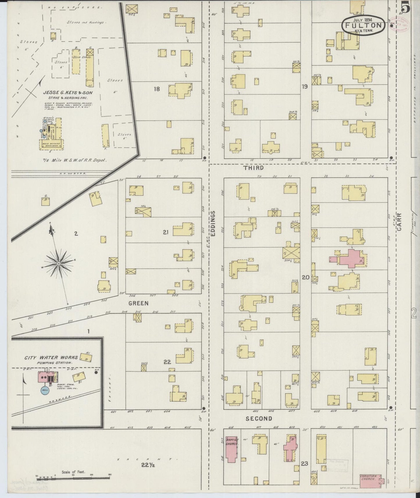 Sanborn Fire Insurance Map from Fulton, Fulton County, Kentucky (1894), Sheet #0005 - Complete Map Set gallery image, historic Sanborn map, vintage wall art, Tennessee Tennessee