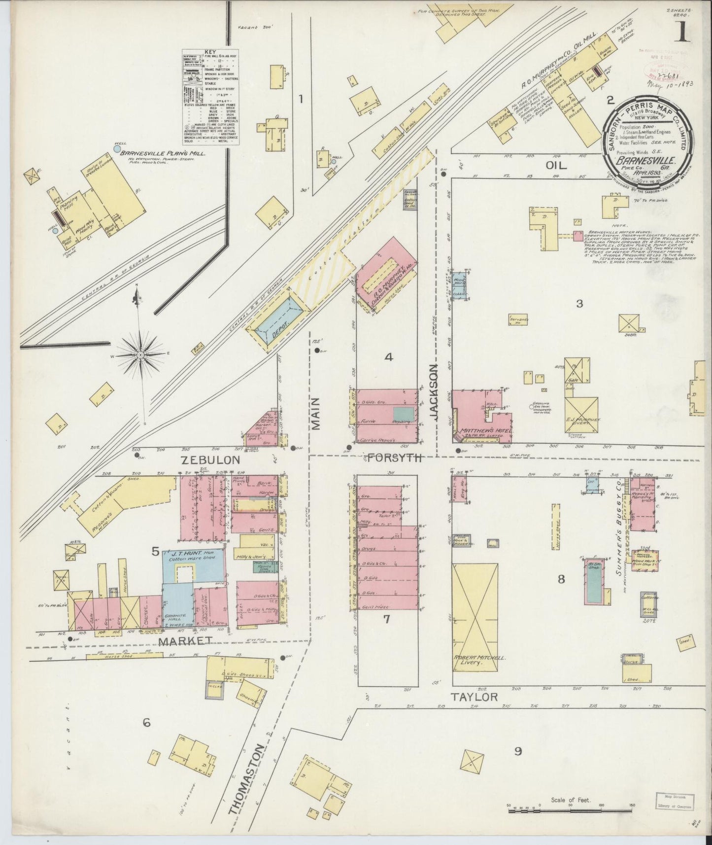 Sanborn Fire Insurance Map from Barnesville, Lamar County, Georgia. (1893) – Historic Sanborn Fire Insurance Map Print