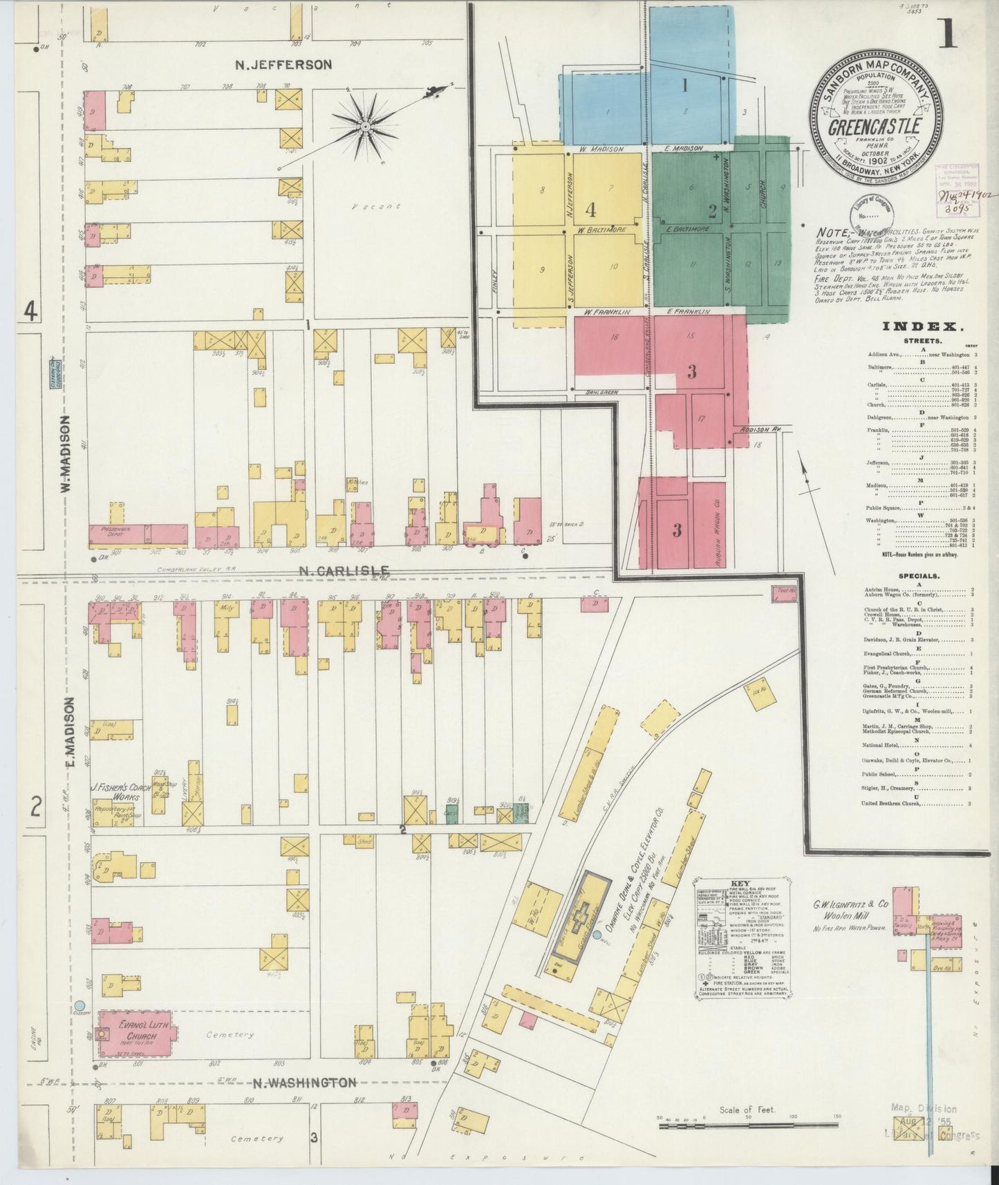 Sanborn Fire Insurance Map from Greencastle, Franklin County, Pennsylvania (1902), Sheet #0001 - Historic Sanborn Fire Insurance Map Print, vintage old map wall art, antique decor, genealogy gift, Pennsylvania Pennsylvania map