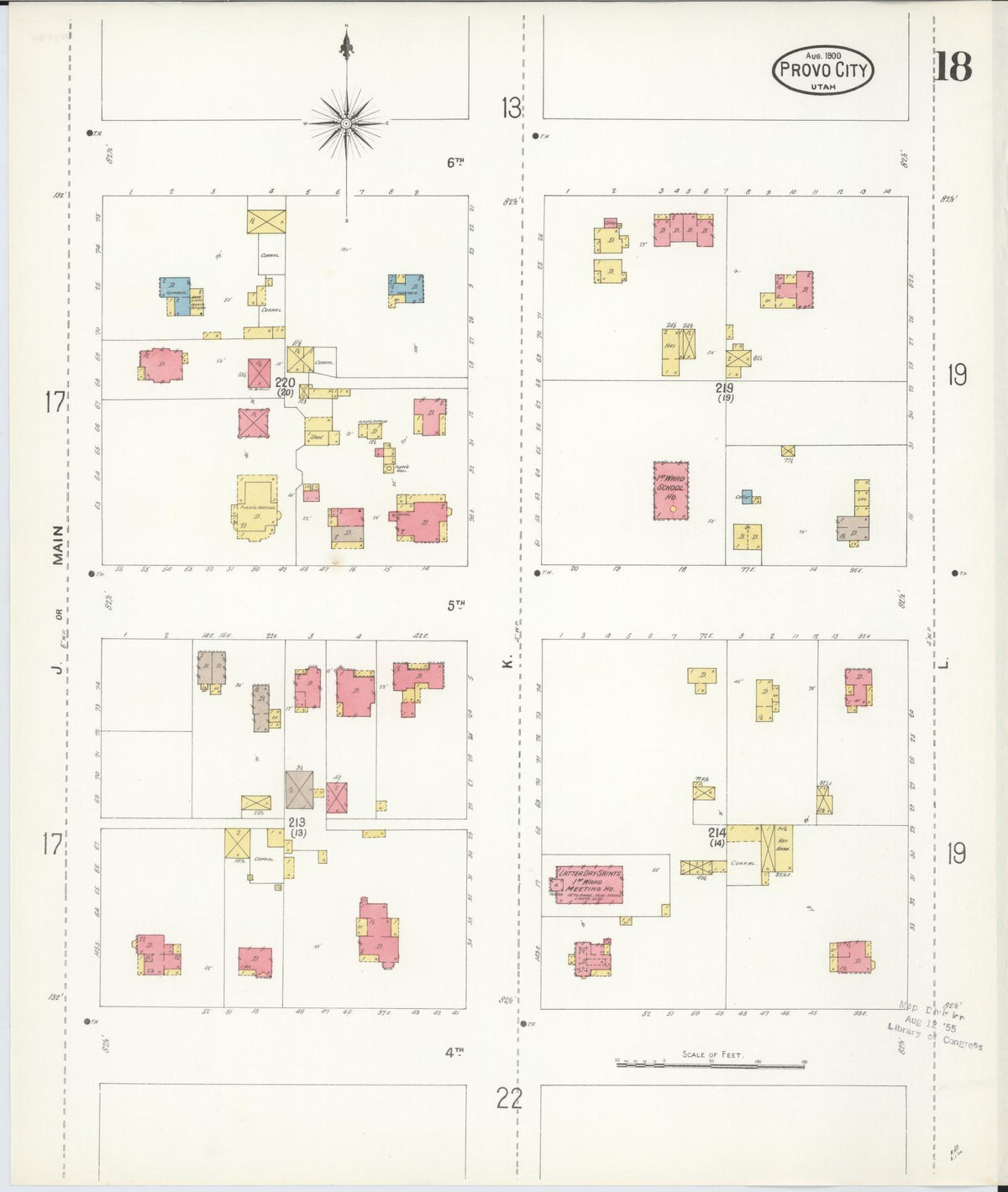 Sanborn Fire Insurance Map from Provo, Utah County, Utah (1900), Sheet #0018 - Historic Sanborn Fire Insurance Map Print, vintage old map wall art, antique decor, genealogy gift, Provo Utah map
