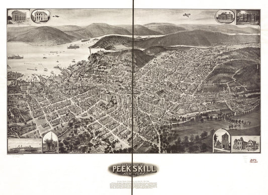 Aero view of Peekskill, New York 1911. (1911) – Historic Bird’s-Eye View Panorama Print