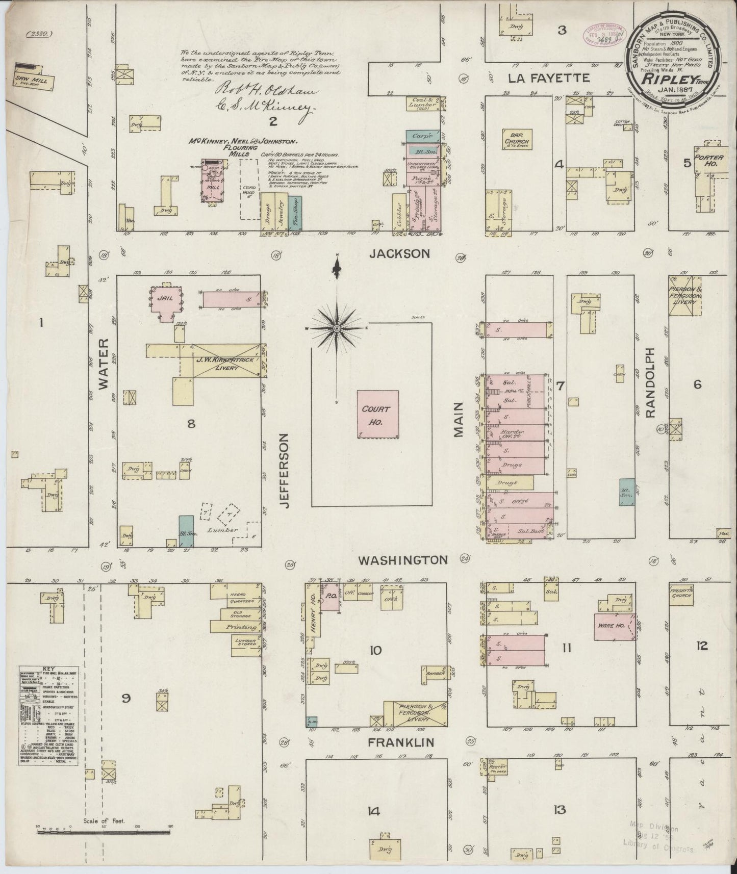 Sanborn Fire Insurance Map from Ripley, Lauderdale County, Tennessee. (1887) – Historic Sanborn Fire Insurance Map Print