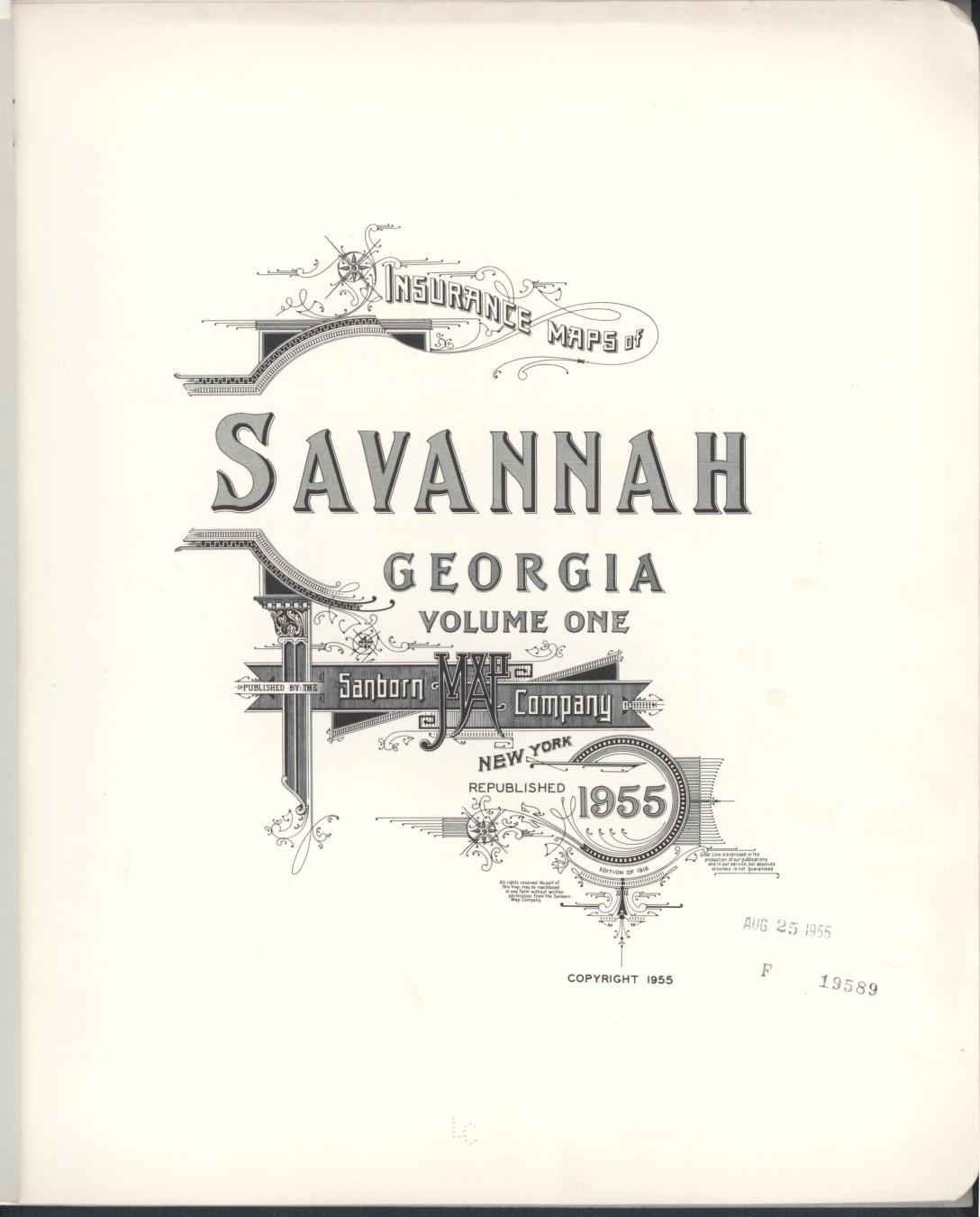 Sanborn Fire Insurance Map from Savannah, Chatham County, Georgia (1955), Sheet #0001 - Historic Sanborn Fire Insurance Map Print, vintage old map wall art, antique decor, genealogy gift, Georgia Georgia map