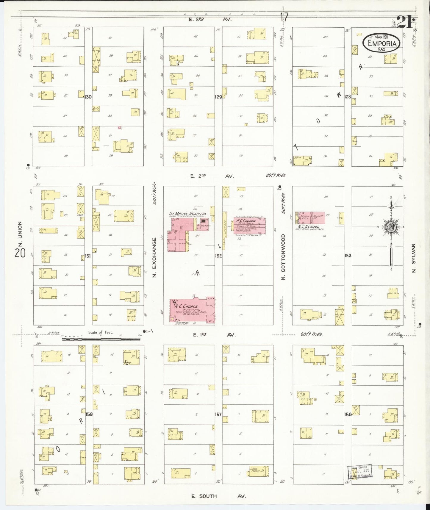 Sanborn Fire Insurance Map from Emporia, Lyon County, Kansas (1911), Sheet #0021 - Historic Sanborn Fire Insurance Map Print, vintage old map wall art, antique decor, genealogy gift, Kansas Kansas map