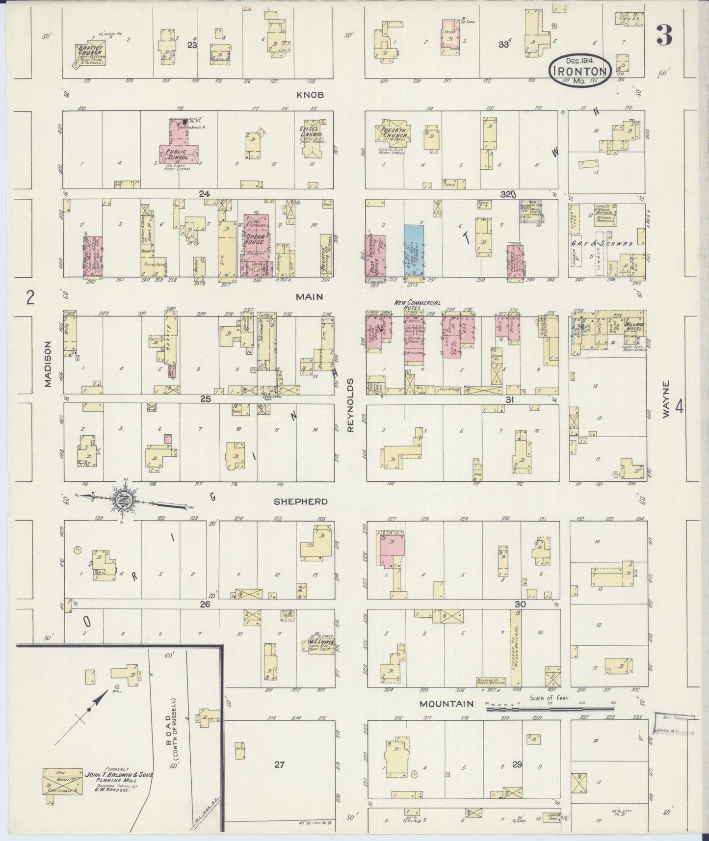 Sanborn Fire Insurance Map from Ironton, Iron County, Missouri (1914), Sheet #0003 - Historic Sanborn Fire Insurance Map Print, vintage old map wall art, antique decor, genealogy gift, Missouri Missouri map