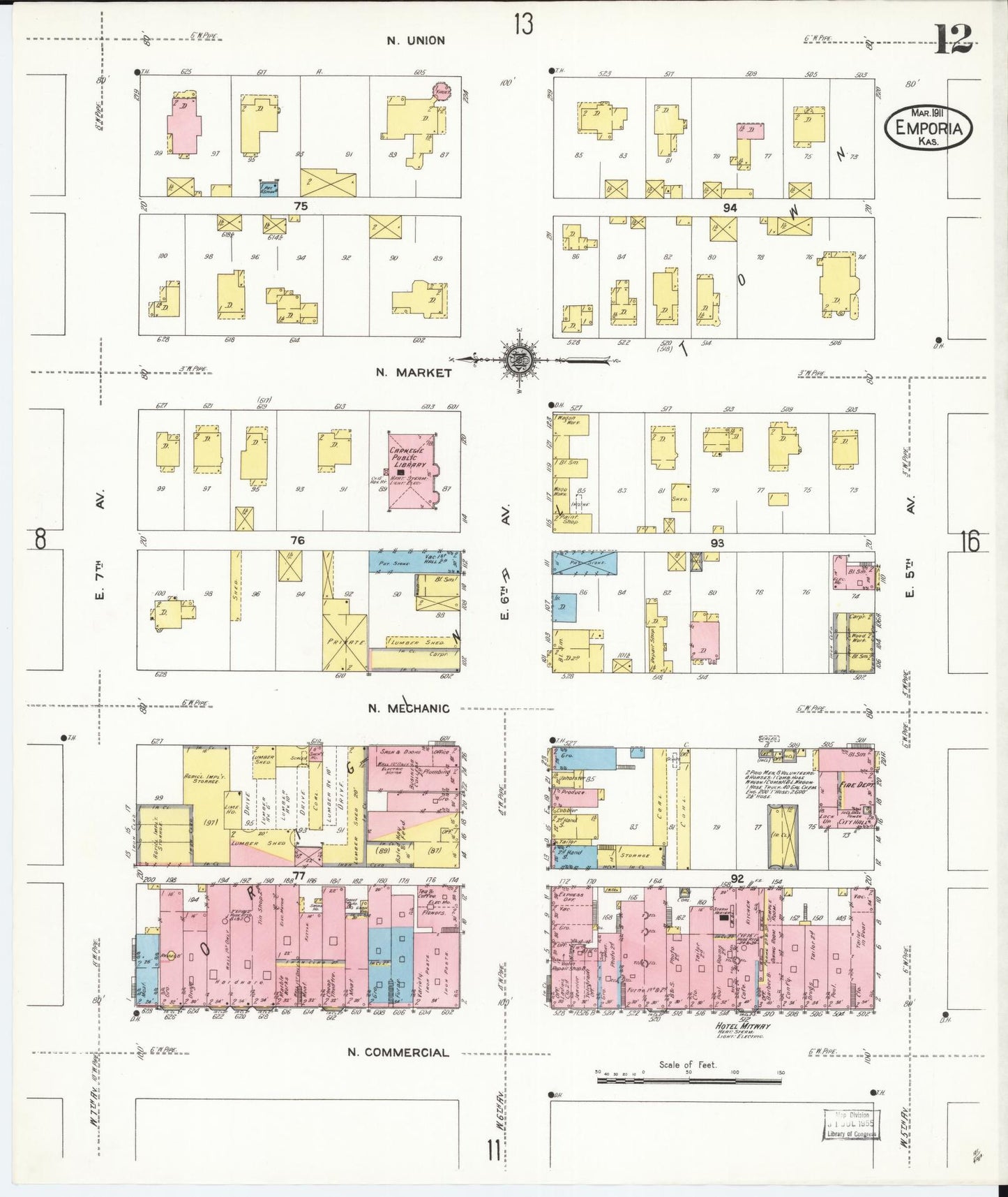 Sanborn Fire Insurance Map from Emporia, Lyon County, Kansas (1911), Sheet #0012 - Historic Sanborn Fire Insurance Map Print, vintage old map wall art, antique decor, genealogy gift, Kansas Kansas map