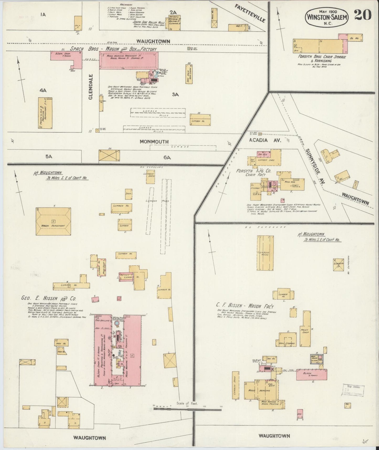 Sanborn Fire Insurance Map from Winston-Salem, Forsyth County, North Carolina (1900), Sheet #0020 - Historic Sanborn Fire Insurance Map Print, vintage old map wall art, antique decor, genealogy gift, North Carolina North Carolina map