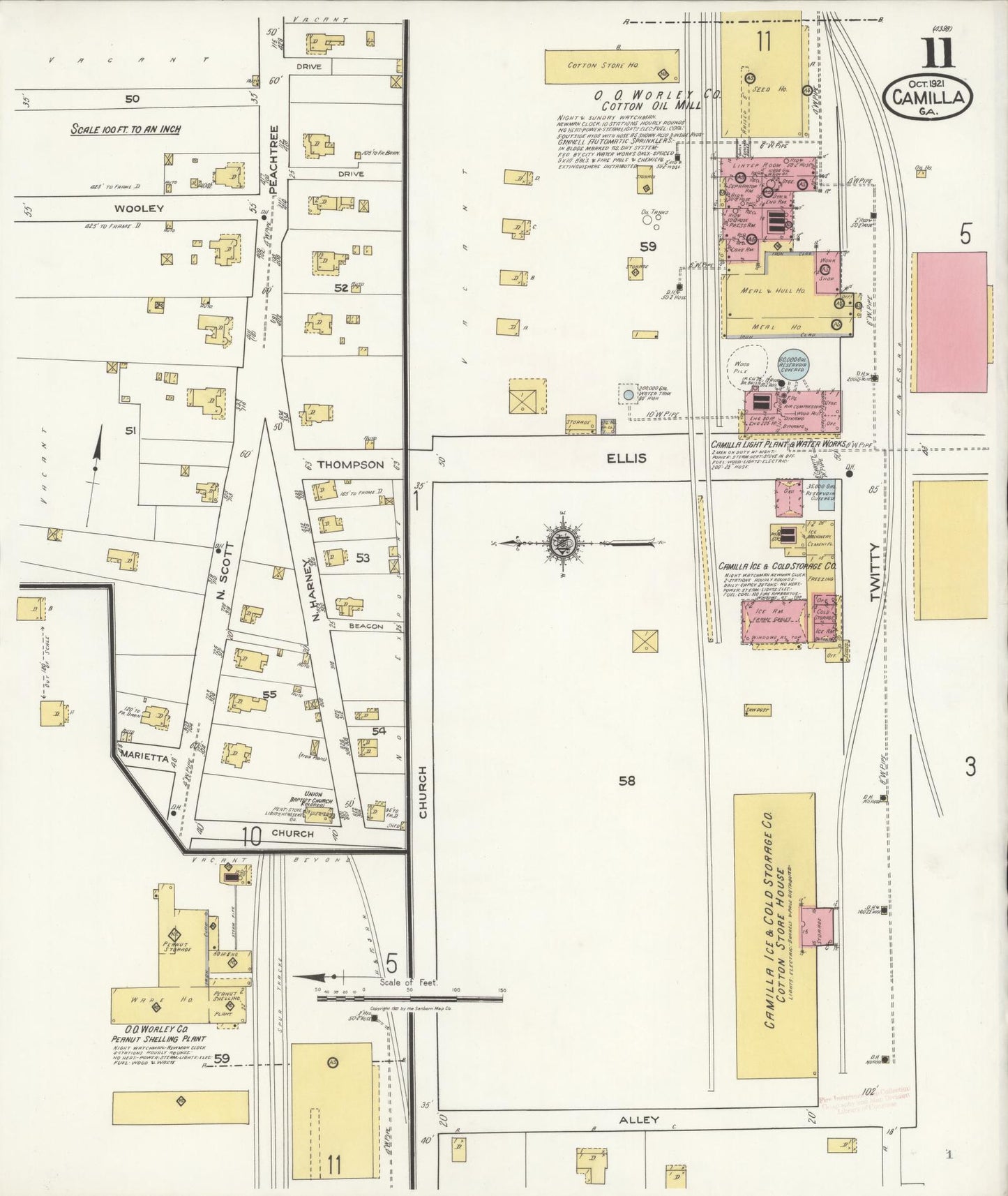 Sanborn Fire Insurance Map from Camilla, Mitchell County, Georgia (1921), Sheet #0011 - Historic Sanborn Fire Insurance Map Print, vintage old map wall art, antique decor, genealogy gift, Georgia Georgia map