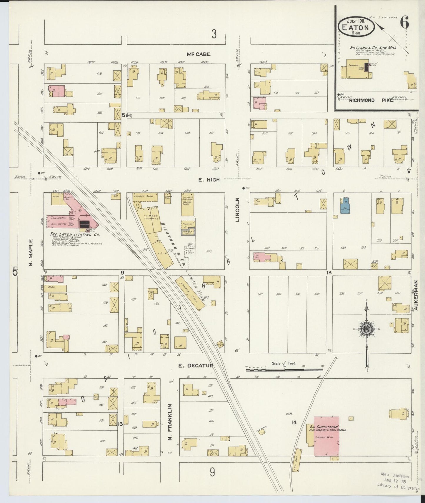Sanborn Fire Insurance Map from Eaton, Preble County, Ohio (1911), Sheet #0006 - Historic Sanborn Fire Insurance Map Print, vintage old map wall art, antique decor, genealogy gift, Ohio Ohio map