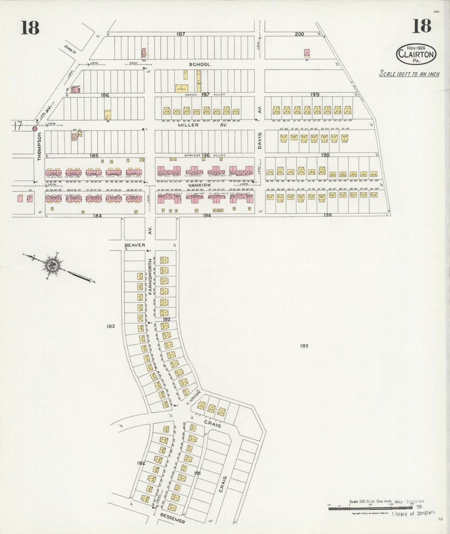 Sanborn Fire Insurance Map from Clairton, Allegheny County, Pennsylvania (1924), Sheet #0018 - Historic Sanborn Fire Insurance Map Print, vintage old map wall art, antique decor, genealogy gift, Pennsylvania Pennsylvania map