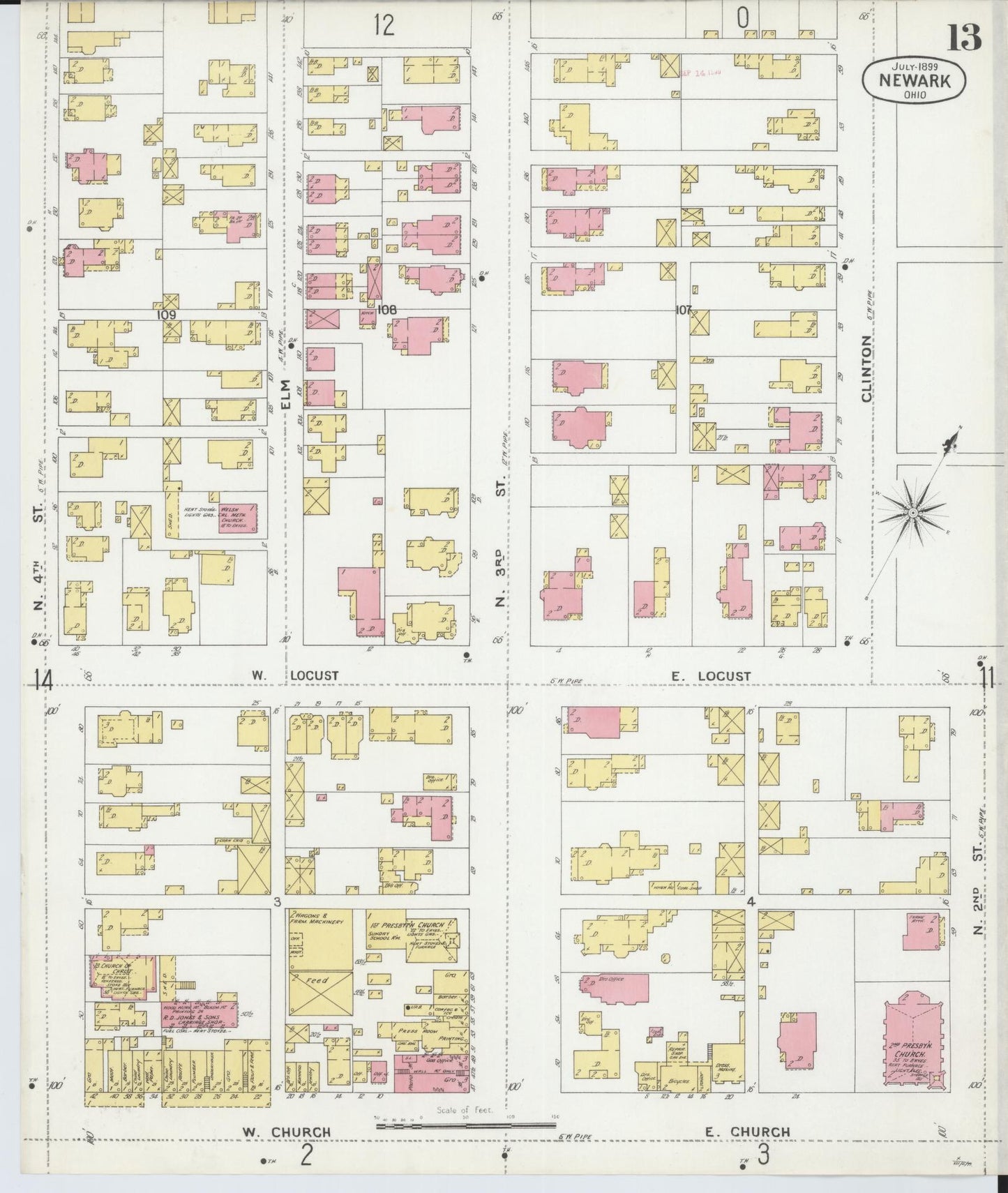 Sanborn Fire Insurance Map from Newark, Licking County, Ohio (1899), Sheet #0013 - Historic Sanborn Fire Insurance Map Print, vintage old map wall art, antique decor, genealogy gift, Ohio Ohio map