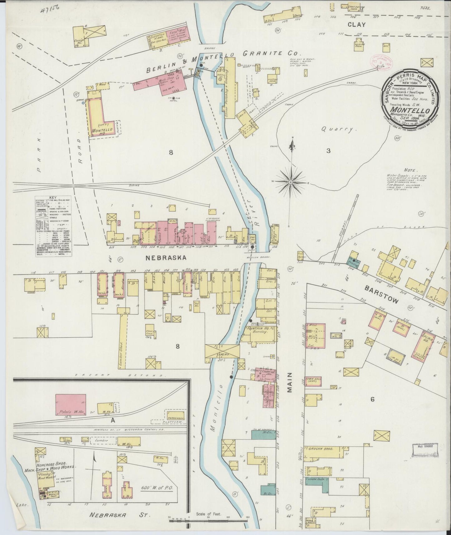 Sanborn Fire Insurance Map from Montello, Marquette County, Wisconsin (1894), Sheet #0001 - Historic Sanborn Fire Insurance Map Print, vintage old map wall art, antique decor, genealogy gift, Wisconsin Wisconsin map