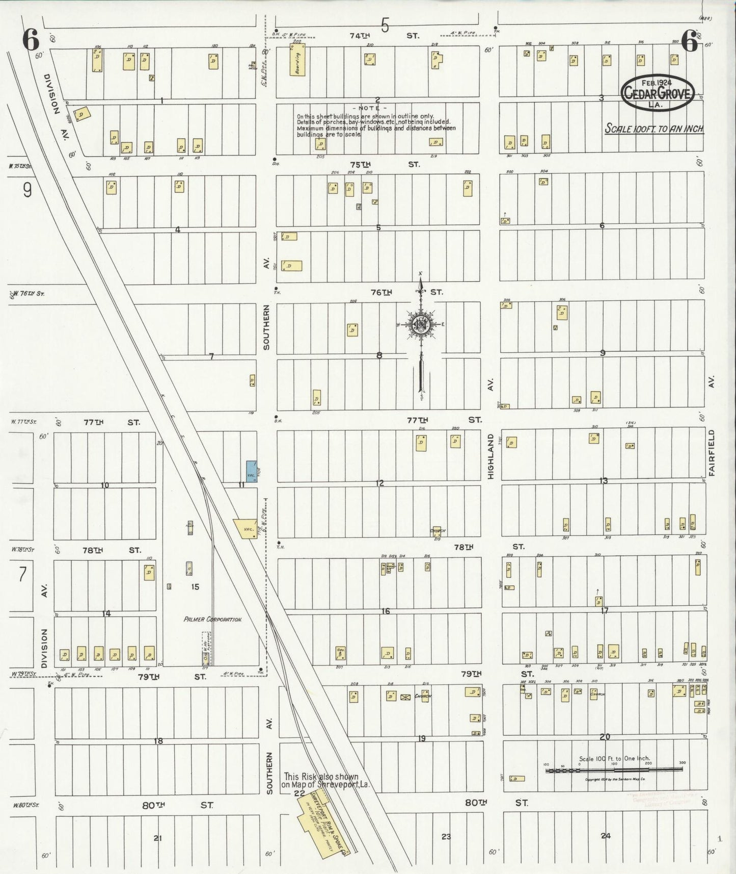 Sanborn Fire Insurance Map from Cedar Grove, Caddo Parish, Louisiana (1924), Sheet #0006 - Historic Sanborn Fire Insurance Map Print, vintage old map wall art, antique decor, genealogy gift, Louisiana Louisiana map