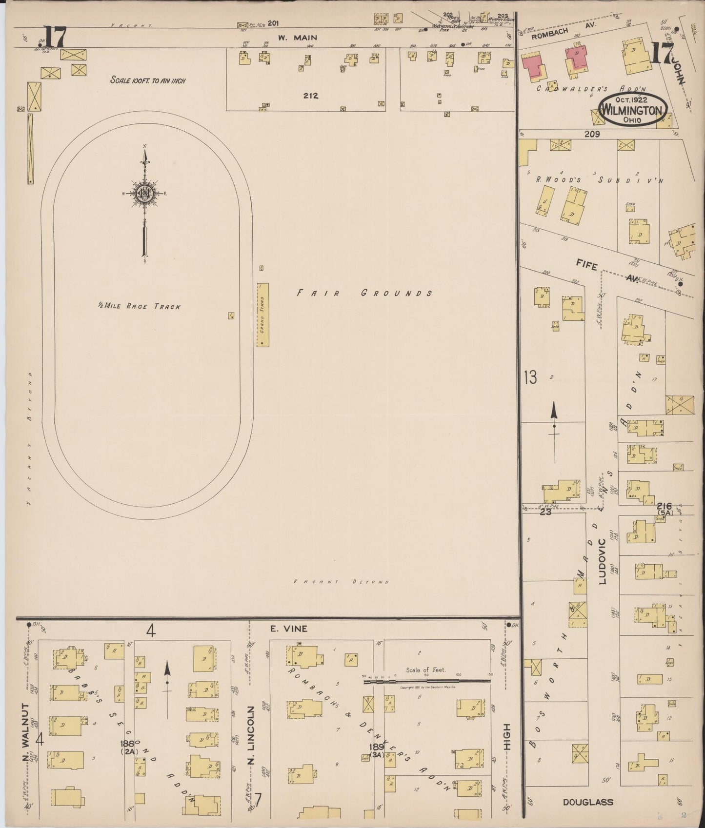 Sanborn Fire Insurance Map from Wilmington, Clinton County, Ohio (1922), Sheet #0017 - Historic Sanborn Fire Insurance Map Print, vintage old map wall art, antique decor, genealogy gift, Ohio Ohio map
