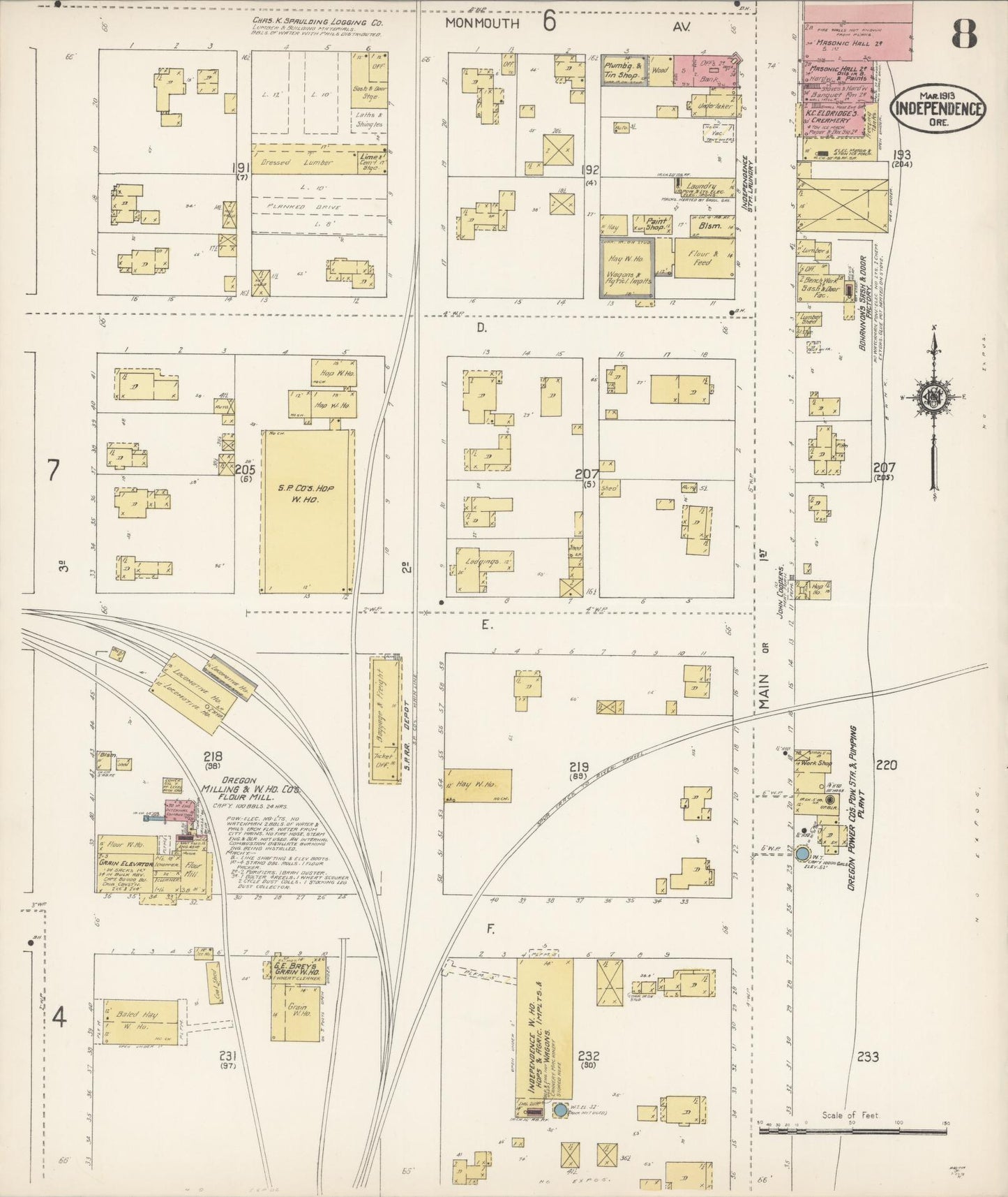 Sanborn Fire Insurance Map from Independence, Polk County, Oregon (1913), Sheet #0008 - Historic Sanborn Fire Insurance Map Print, vintage old map wall art, antique decor, genealogy gift, Oregon Oregon map
