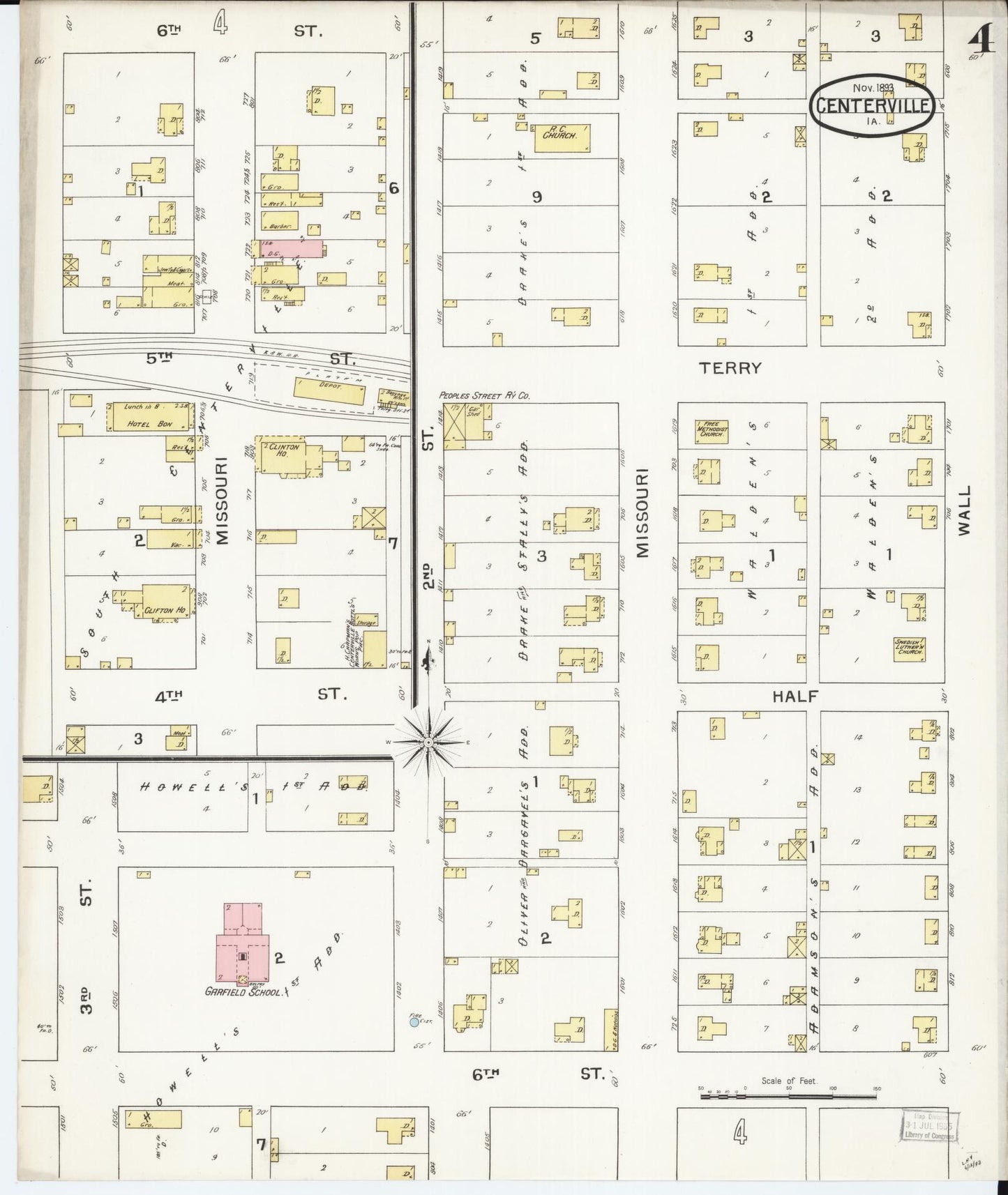 Sanborn Fire Insurance Map from Centerville, Appanoose County, Iowa (1893), Sheet #0004 - Historic Sanborn Fire Insurance Map Print, vintage old map wall art