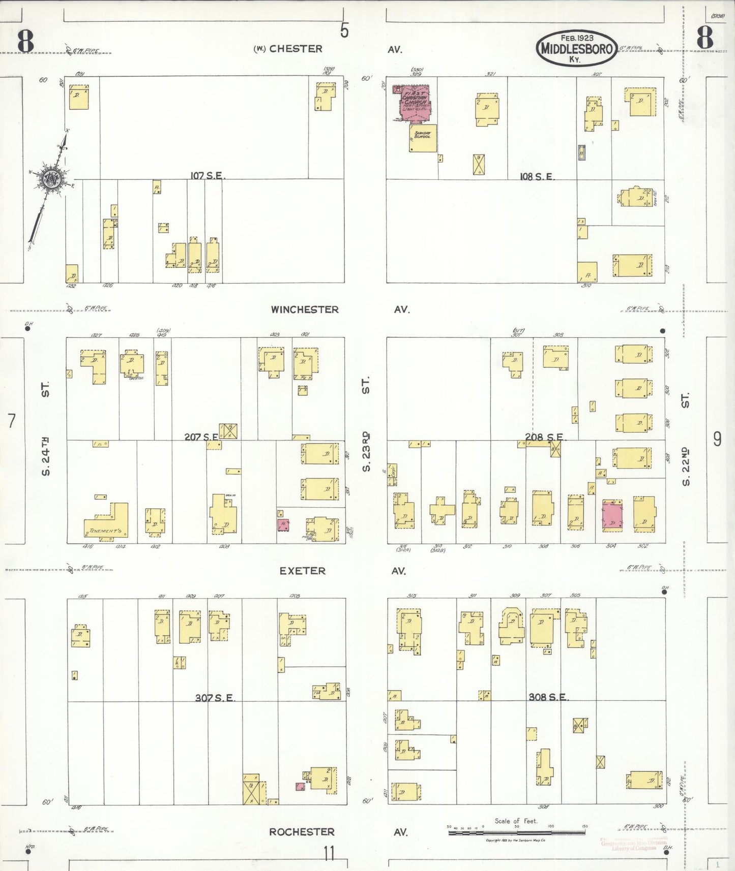 Sanborn Fire Insurance Map from Middlesboro, Bell County, Kentucky (1923), Sheet #0008 - Historic Sanborn Fire Insurance Map Print, vintage old map wall art, antique decor, genealogy gift, Kentucky Kentucky map