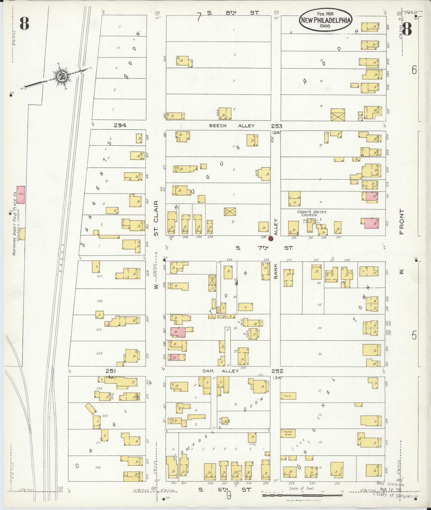 Sanborn Fire Insurance Map from New Philadelphia, Tuscarawas County, Ohio (1926), Sheet #0008 - Historic Sanborn Fire Insurance Map Print, vintage old map wall art, antique decor, genealogy gift, Ohio Ohio map