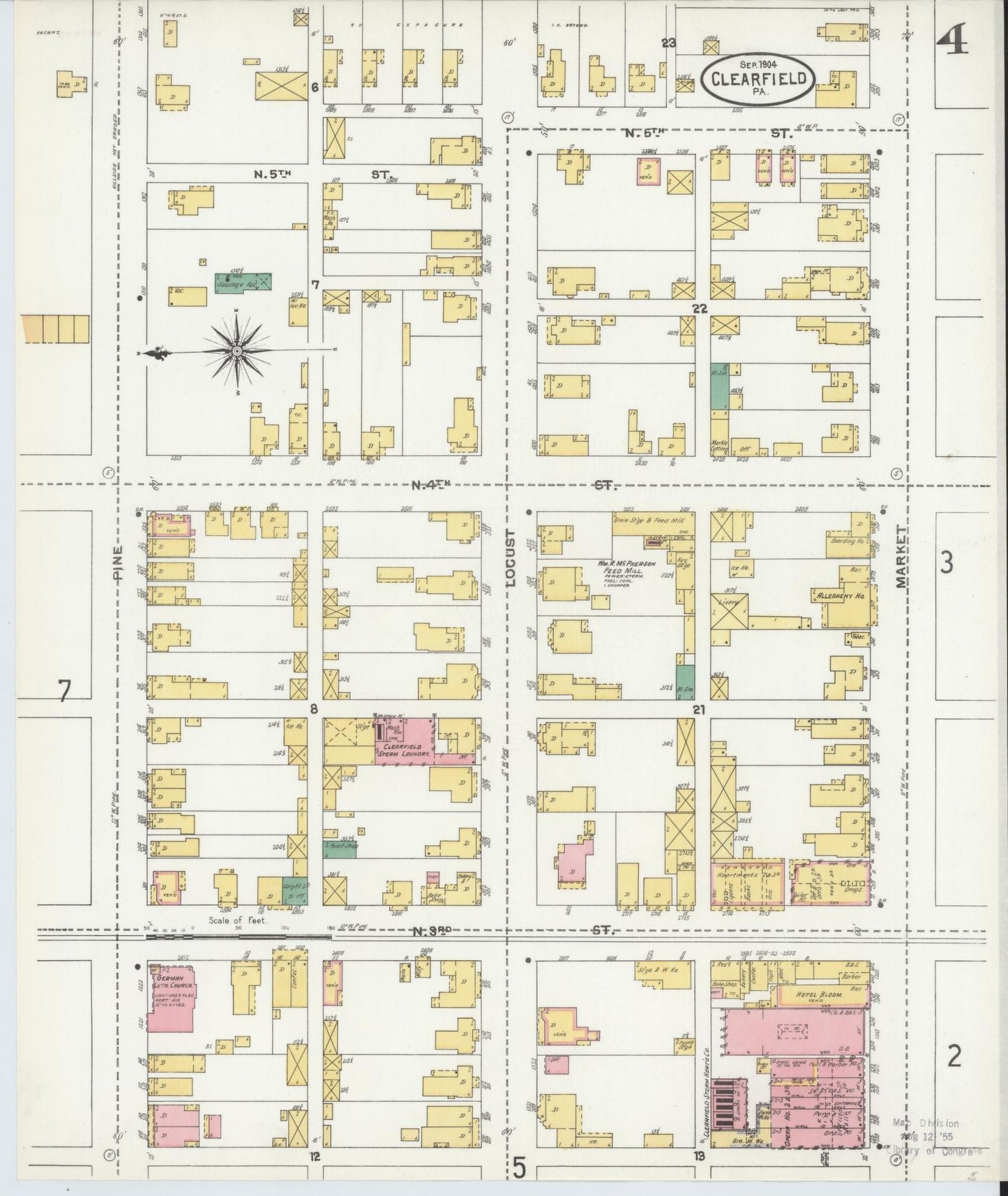 Sanborn Fire Insurance Map from Clearfield, Clearfield County, Pennsylvania (1904), Sheet #0004 - Historic Sanborn Fire Insurance Map Print, vintage old map wall art, antique decor, genealogy gift, Pennsylvania Pennsylvania map