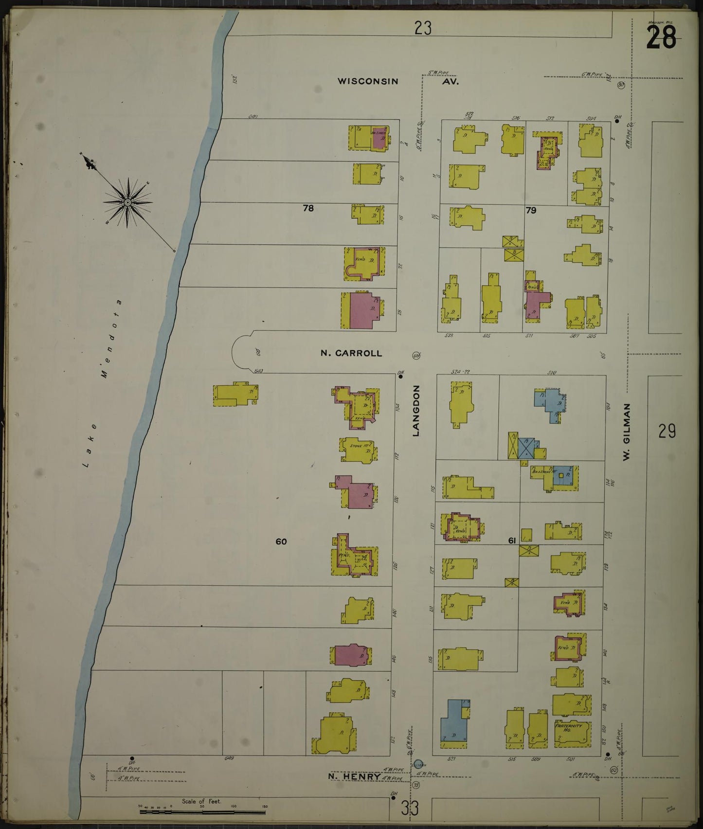 Sanborn Fire Insurance Map from Madison, Dane County, Wisconsin (1908), Sheet #0028 - Historic Sanborn Fire Insurance Map Print, vintage old map wall art, antique decor, genealogy gift, Wisconsin Wisconsin map