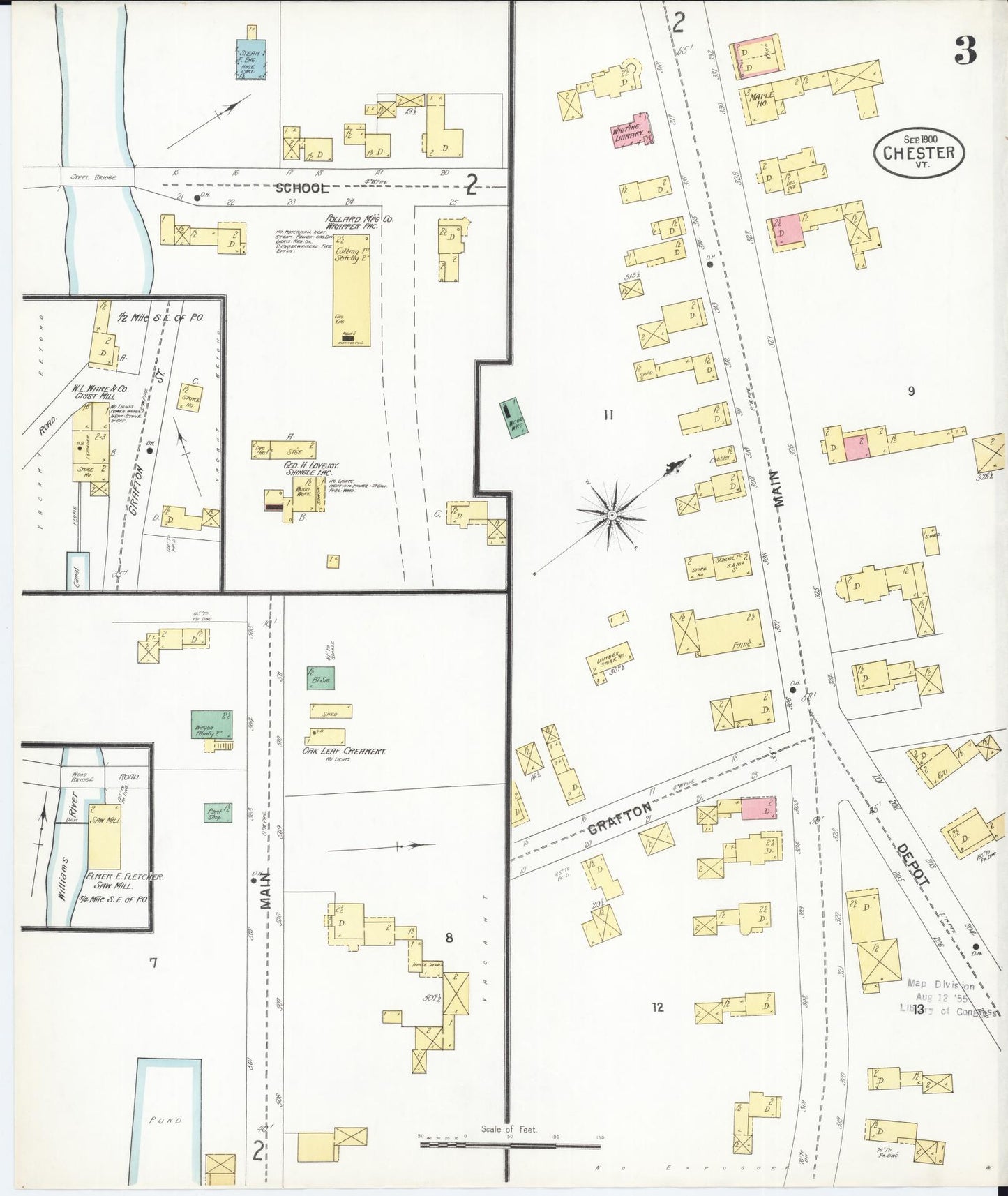Sanborn Fire Insurance Map from Chester, Windsor County, Vermont (1900), Sheet #0003 - Complete Map Set gallery image, historic Sanborn map, vintage wall art, Vermont Vermont