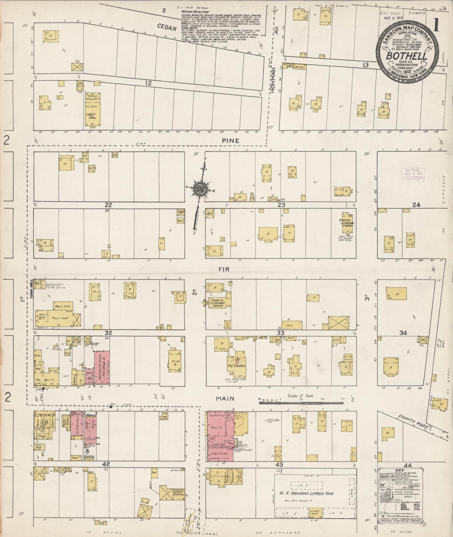 Sanborn Fire Insurance Map from Bothell, King County, Washington (1912), Sheet #0001 - Historic Sanborn Fire Insurance Map Print, vintage old map wall art, antique decor, genealogy gift, Washington Washington map