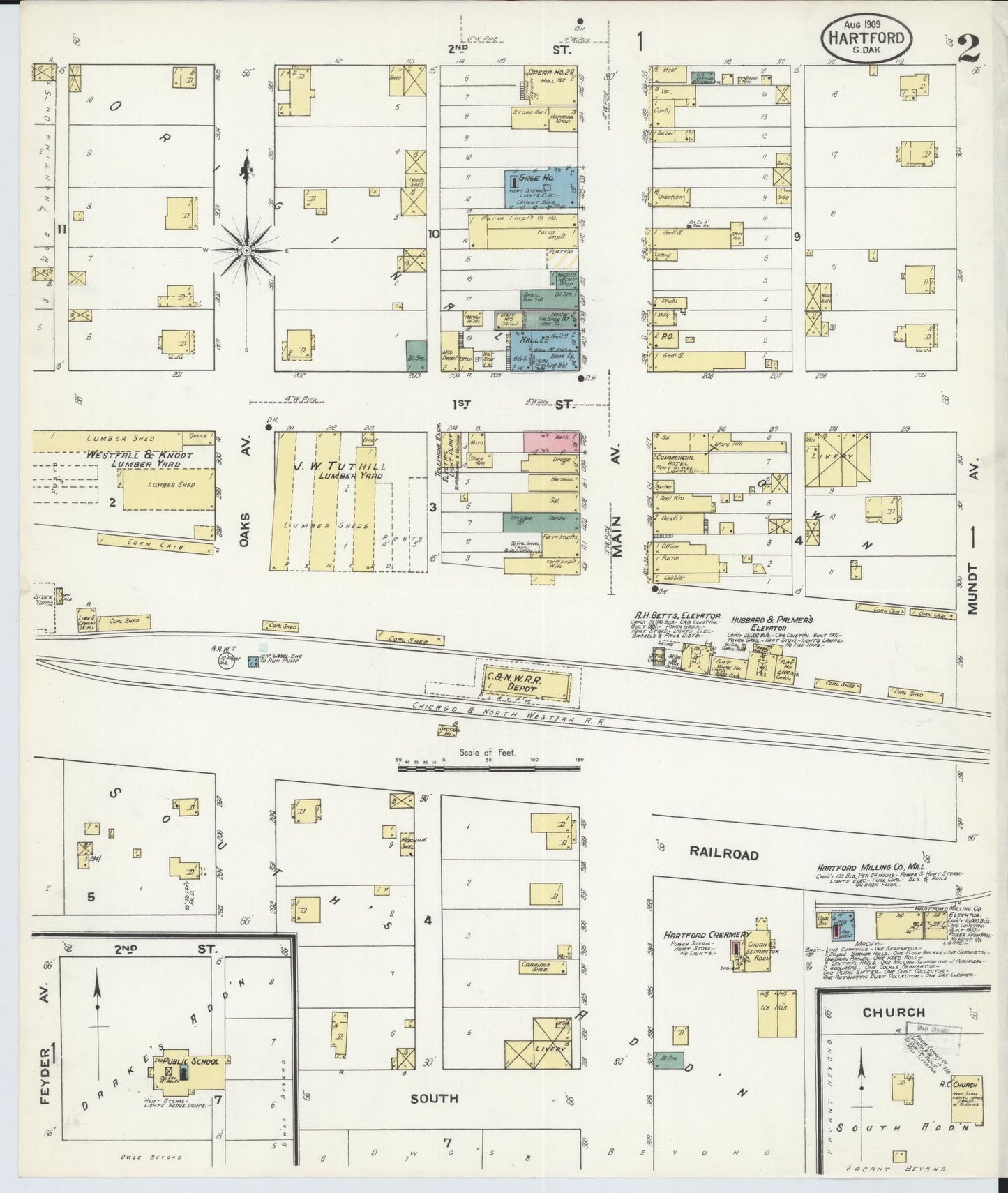 Sanborn Fire Insurance Map from Hartford, Minnehaha County, South Dakota (1909), Sheet #0002 - Complete Map Set gallery image, historic Sanborn map, vintage wall art, South Dakota South Dakota