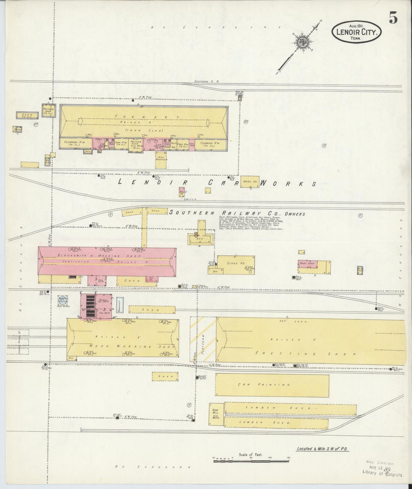 Sanborn Fire Insurance Map from Lenoir City, Loudon County, Tennessee (1911), Sheet #0005 - Complete Map Set gallery image, historic Sanborn map, vintage wall art, Tennessee Tennessee