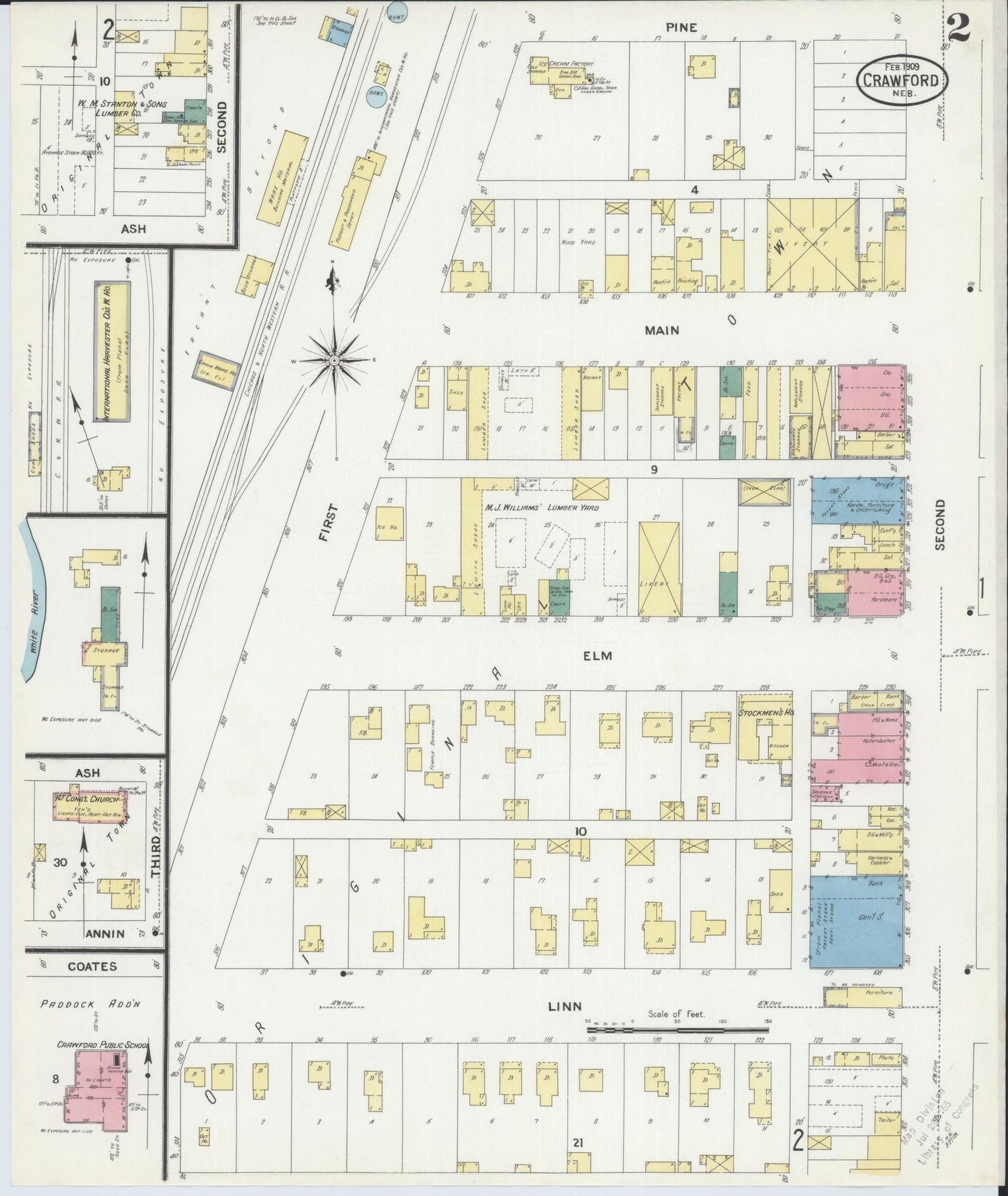 Sanborn Fire Insurance Map from Crawford, Dawes County, Nebraska (1909), Sheet #0002 - Historic Sanborn Fire Insurance Map Print, vintage old map wall art, antique decor, genealogy gift, Nebraska Nebraska map