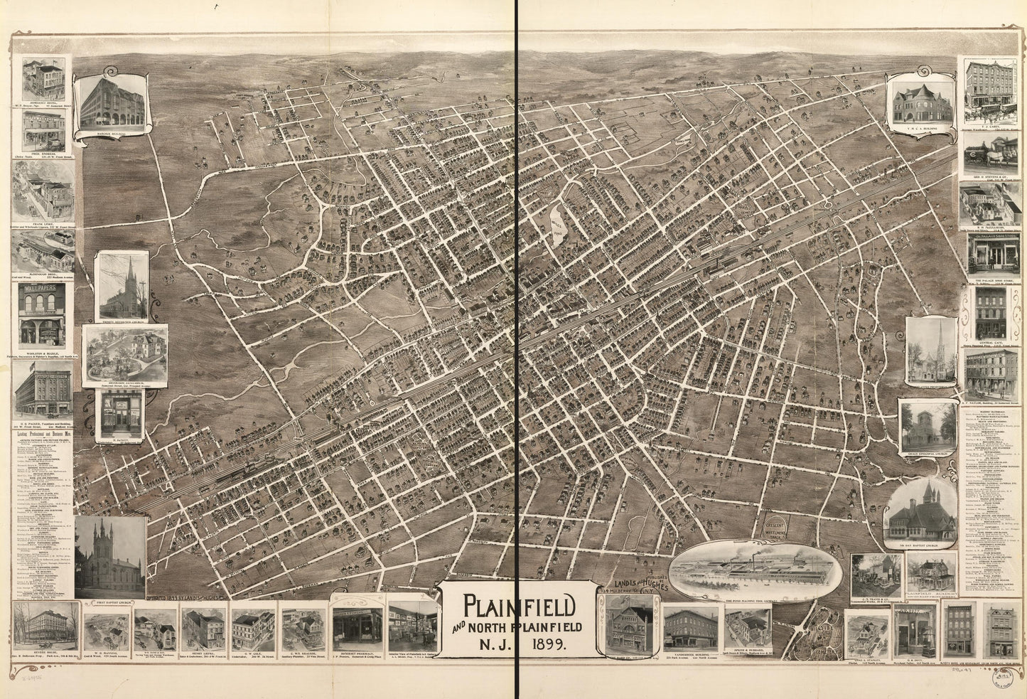 Plainfield and North Plainfield, N.J. 1899. (1899) – Historic Bird’s-Eye View Panorama Print