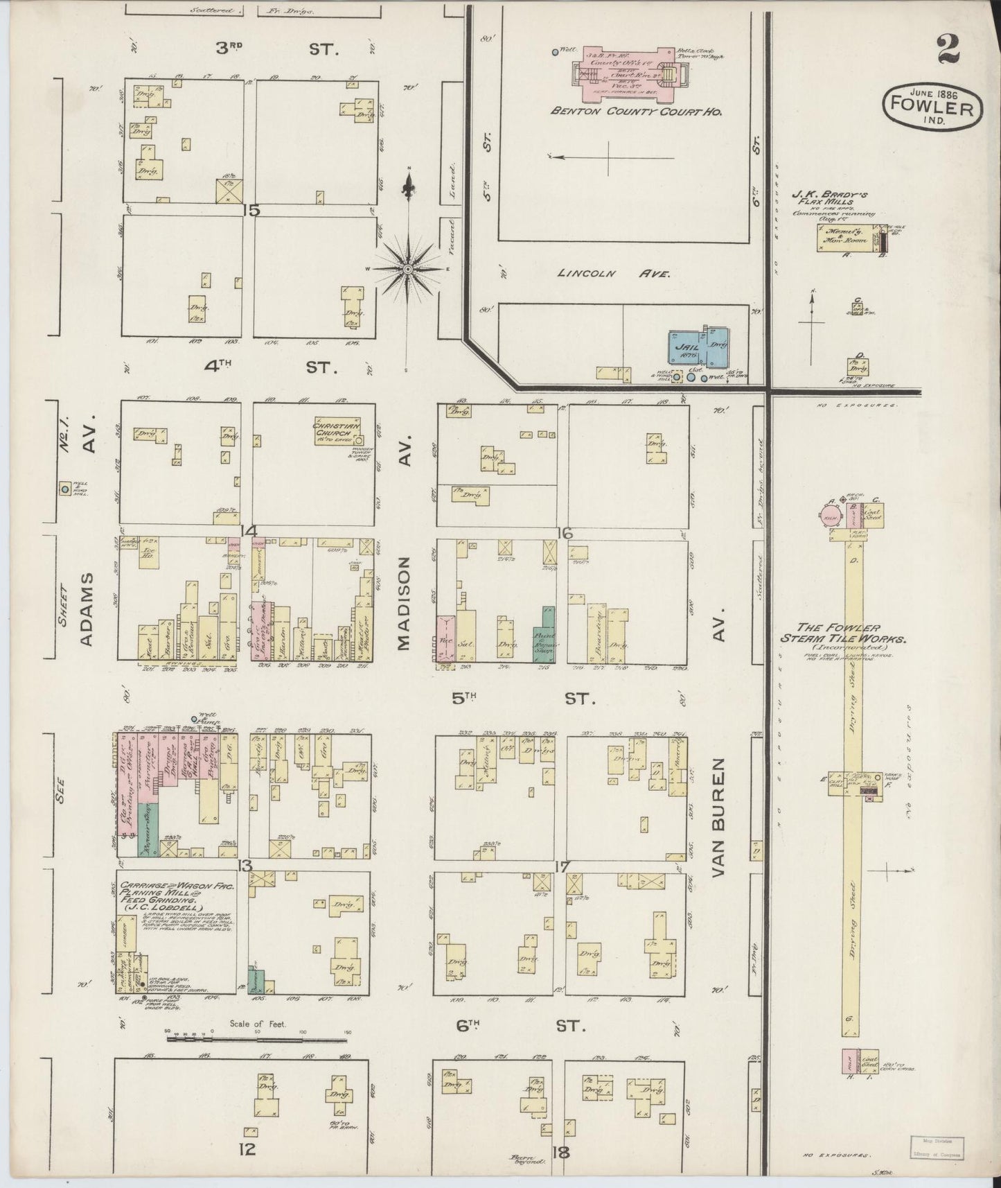 Sanborn Fire Insurance Map from Fowler, Benton County, Indiana (1886), Sheet #0002 - Complete Map Set gallery image, historic Sanborn map, vintage wall art, Indiana Indiana
