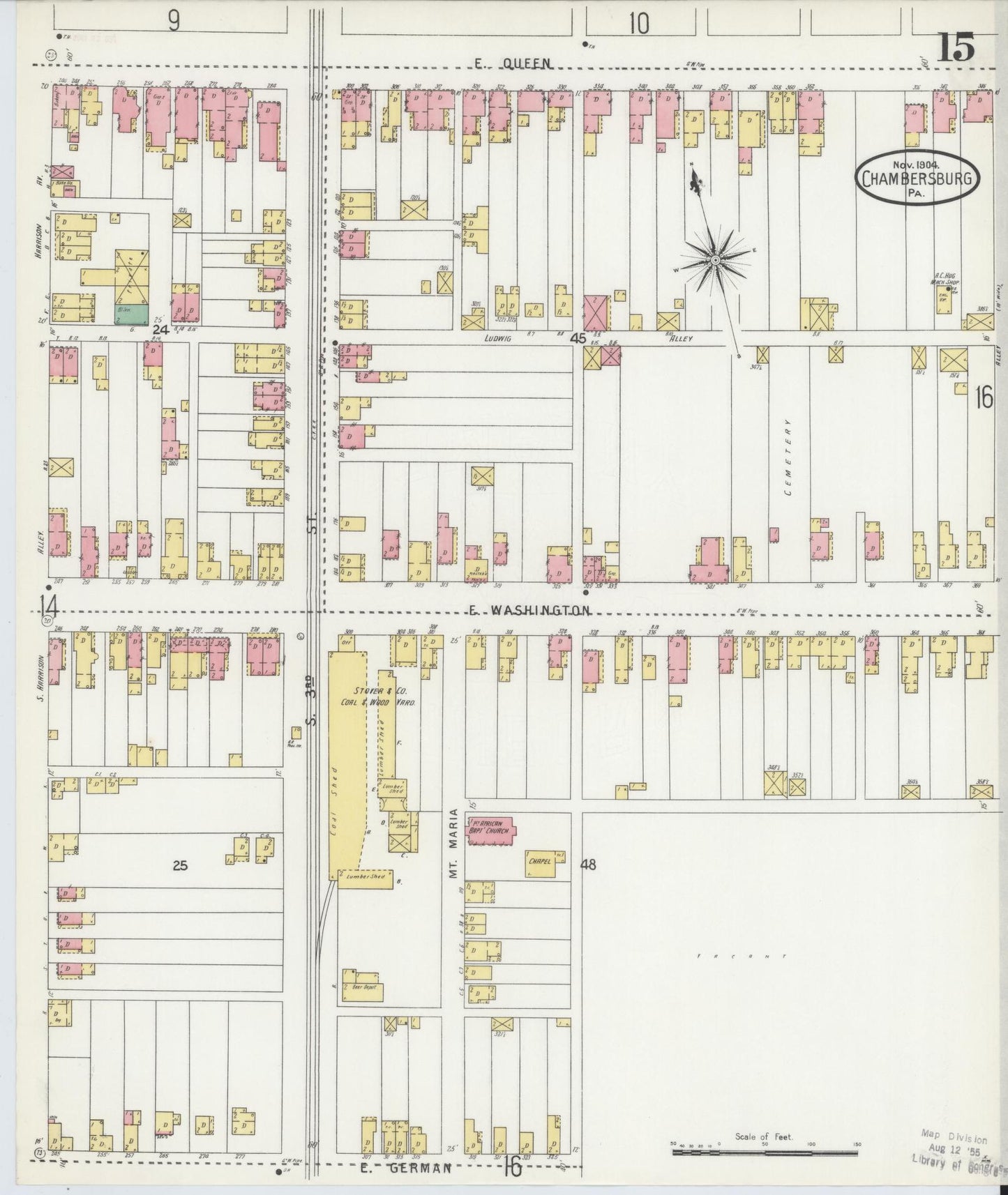 Sanborn Fire Insurance Map from Chambersburg, Franklin County, Pennsylvania (1904), Sheet #0015 - Historic Sanborn Fire Insurance Map Print, vintage old map wall art, antique decor, genealogy gift, Pennsylvania Pennsylvania map