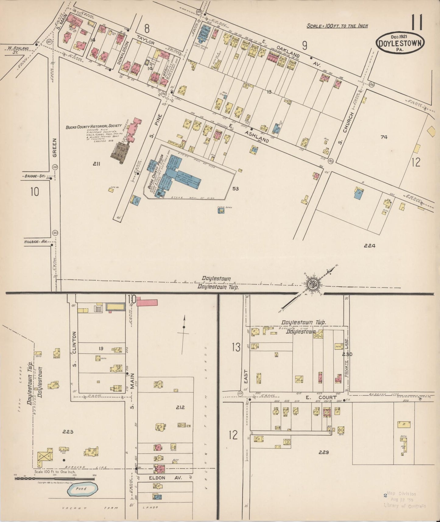 Sanborn Fire Insurance Map from Doylestown, Bucks County, Pennsylvania (1922), Sheet #0011 - Historic Sanborn Fire Insurance Map Print, vintage old map wall art, antique decor, genealogy gift, Pennsylvania Pennsylvania map