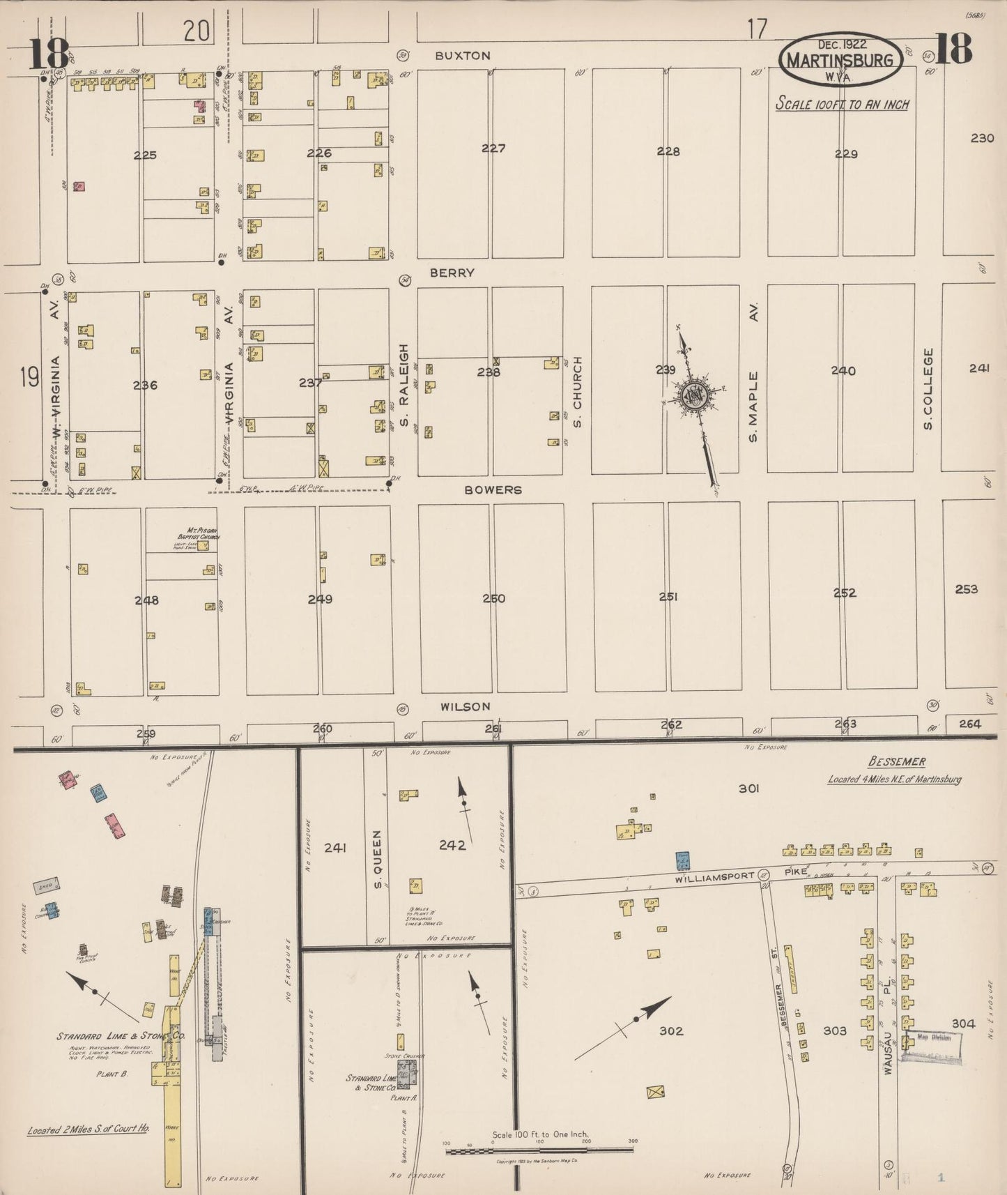 Sanborn Fire Insurance Map from Martinsburg, Berkeley County, West Virginia (1922), Sheet #0018 - Historic Sanborn Fire Insurance Map Print, vintage old map wall art, antique decor, genealogy gift, West Virginia West Virginia map
