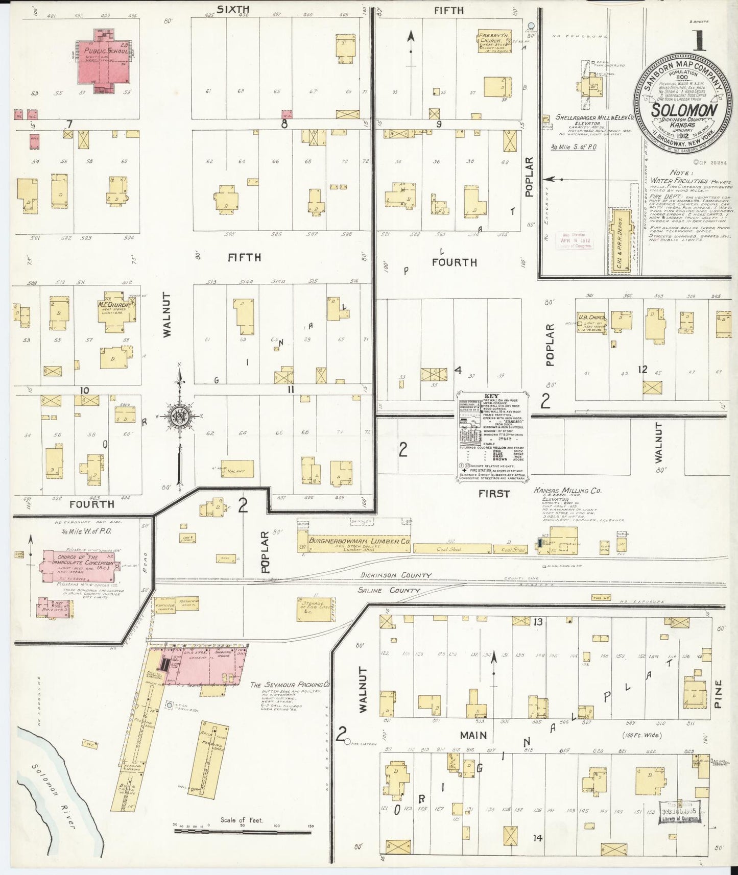 Sanborn Fire Insurance Map from Solomon, Dickinson County, Kansas (1912), Sheet #0001 - Historic Sanborn Fire Insurance Map Print, vintage old map wall art, antique decor, genealogy gift, Kansas Kansas map