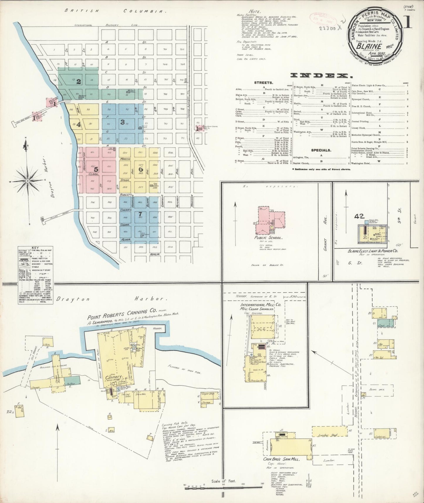 Sanborn Fire Insurance Map from Blaine, Whatcom County, Washington (1892), Sheet #0001 - Historic Sanborn Fire Insurance Map Print, vintage old map wall art, antique decor, genealogy gift, Washington Washington map