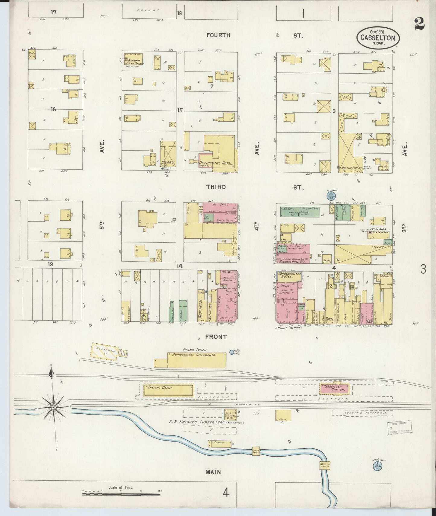 Sanborn Fire Insurance Map from Casselton, Cass County, North Dakota (1898), Sheet #0002 - Historic Sanborn Fire Insurance Map Print, vintage old map wall art, antique decor, genealogy gift, North Dakota North Dakota map