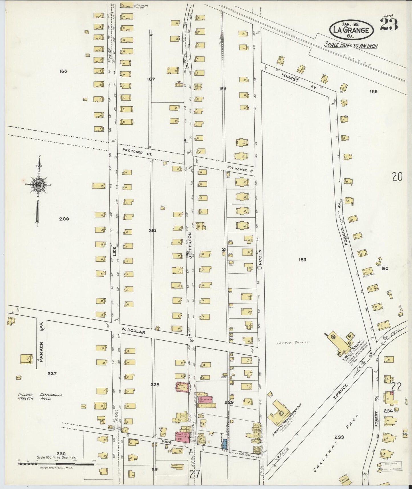 Sanborn Fire Insurance Map from La Grange, Troup County, Georgia (1921), Sheet #0023 - Historic Sanborn Fire Insurance Map Print, vintage old map wall art, antique decor, genealogy gift, Georgia Georgia map