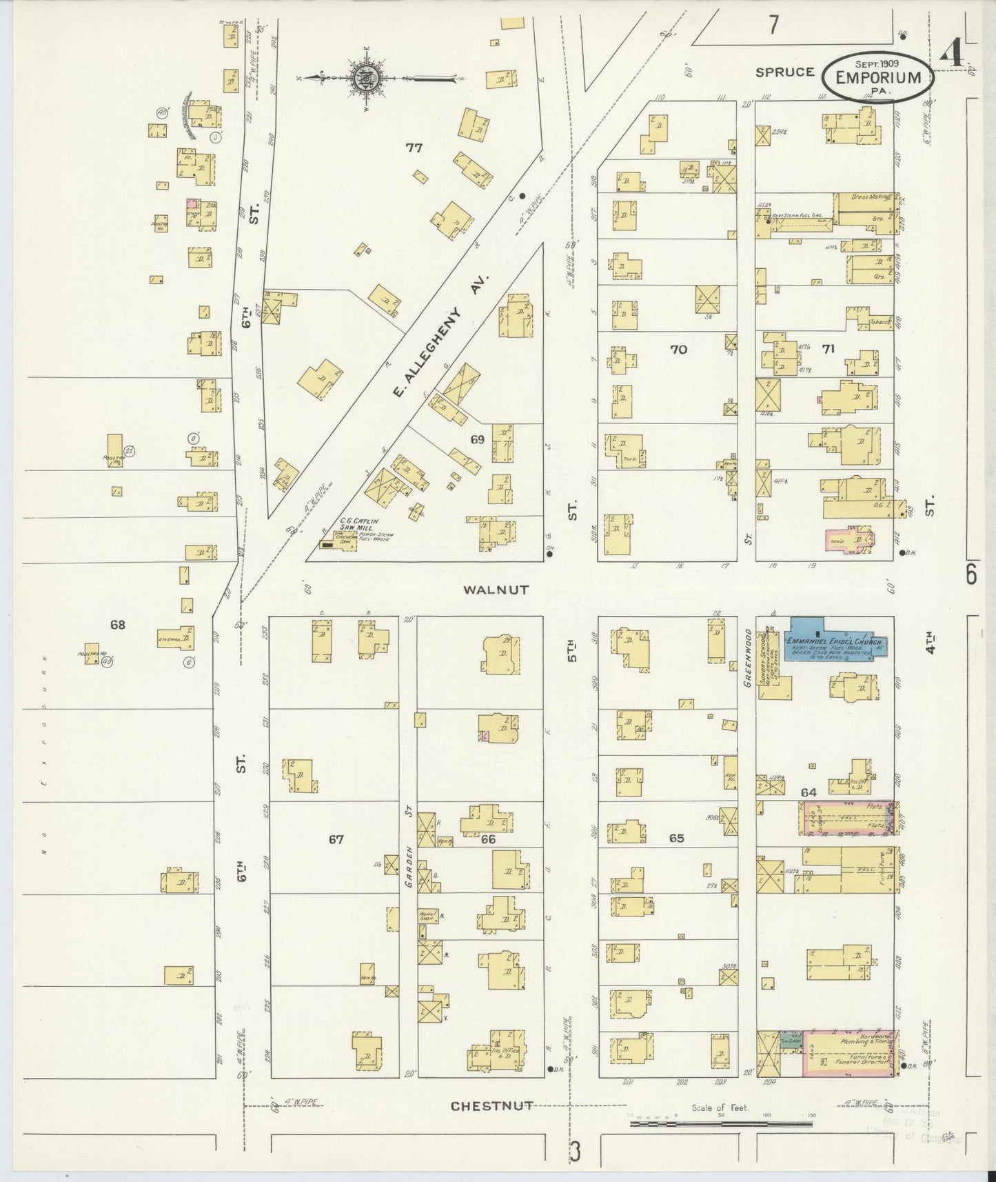 Sanborn Fire Insurance Map from Emporium, Cameron County, Pennsylvania (1909), Sheet #0004 - Historic Sanborn Fire Insurance Map Print, vintage old map wall art, antique decor, genealogy gift, Pennsylvania Pennsylvania map