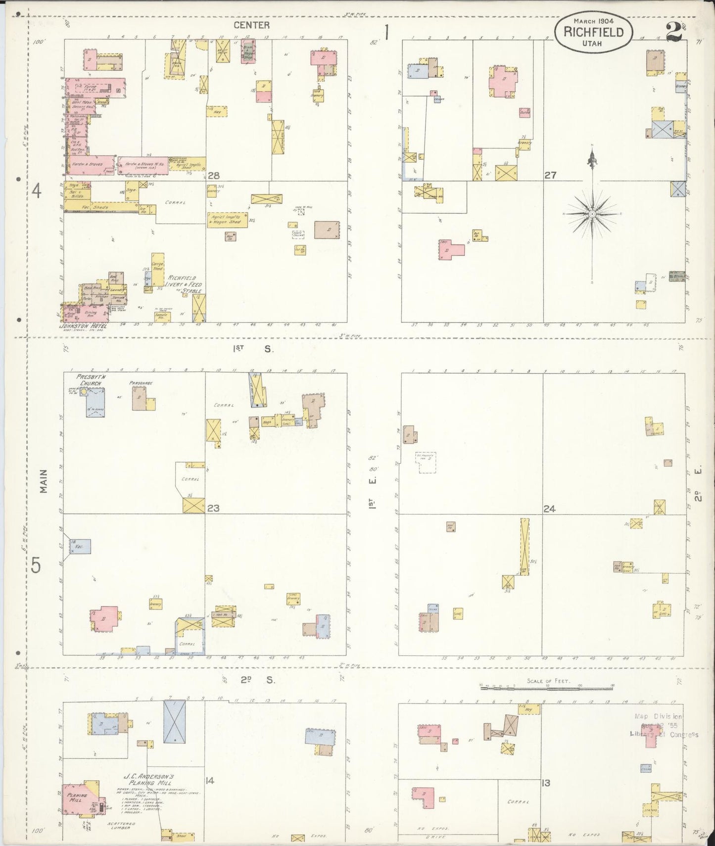 Sanborn Fire Insurance Map from Richfield, Sevier County, Utah (1904), Sheet #0002 - Historic Sanborn Fire Insurance Map Print, vintage old map wall art, antique decor, genealogy gift, Utah Utah map
