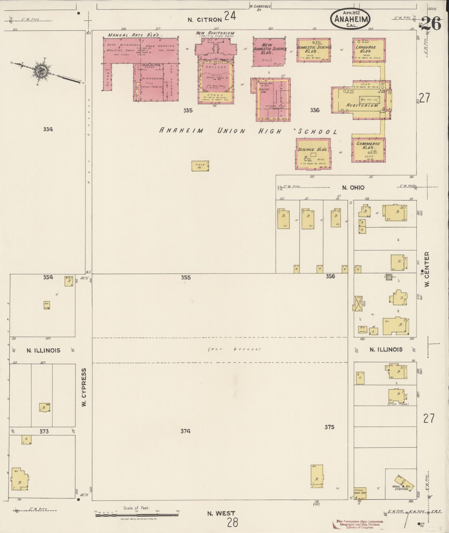 Sanborn Fire Insurance Map from Anaheim, Orange County, California (1922), Sheet #0026 - Historic Sanborn Fire Insurance Map Print, vintage old map wall art, antique decor, genealogy gift, California California map