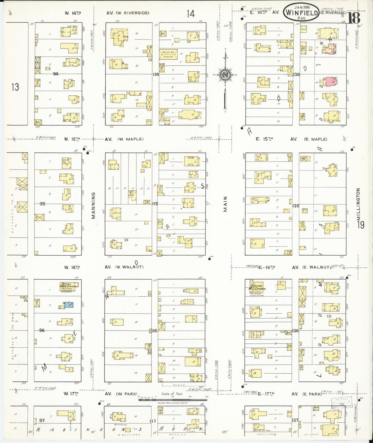 Sanborn Fire Insurance Map from Winfield, Cowley County, Kansas (1918), Sheet #0018 - Historic Sanborn Fire Insurance Map Print, vintage old map wall art, antique decor, genealogy gift, Kansas Kansas map