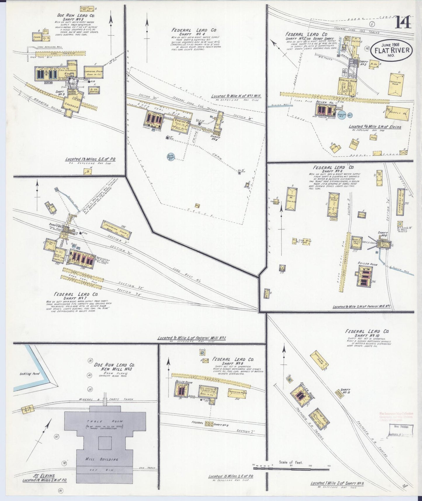 Sanborn Fire Insurance Map from Flat River, Saint Francois County, Missouri (1908), Sheet #0014 - Historic Sanborn Fire Insurance Map Print, vintage old map wall art, antique decor, genealogy gift, Missouri Missouri map