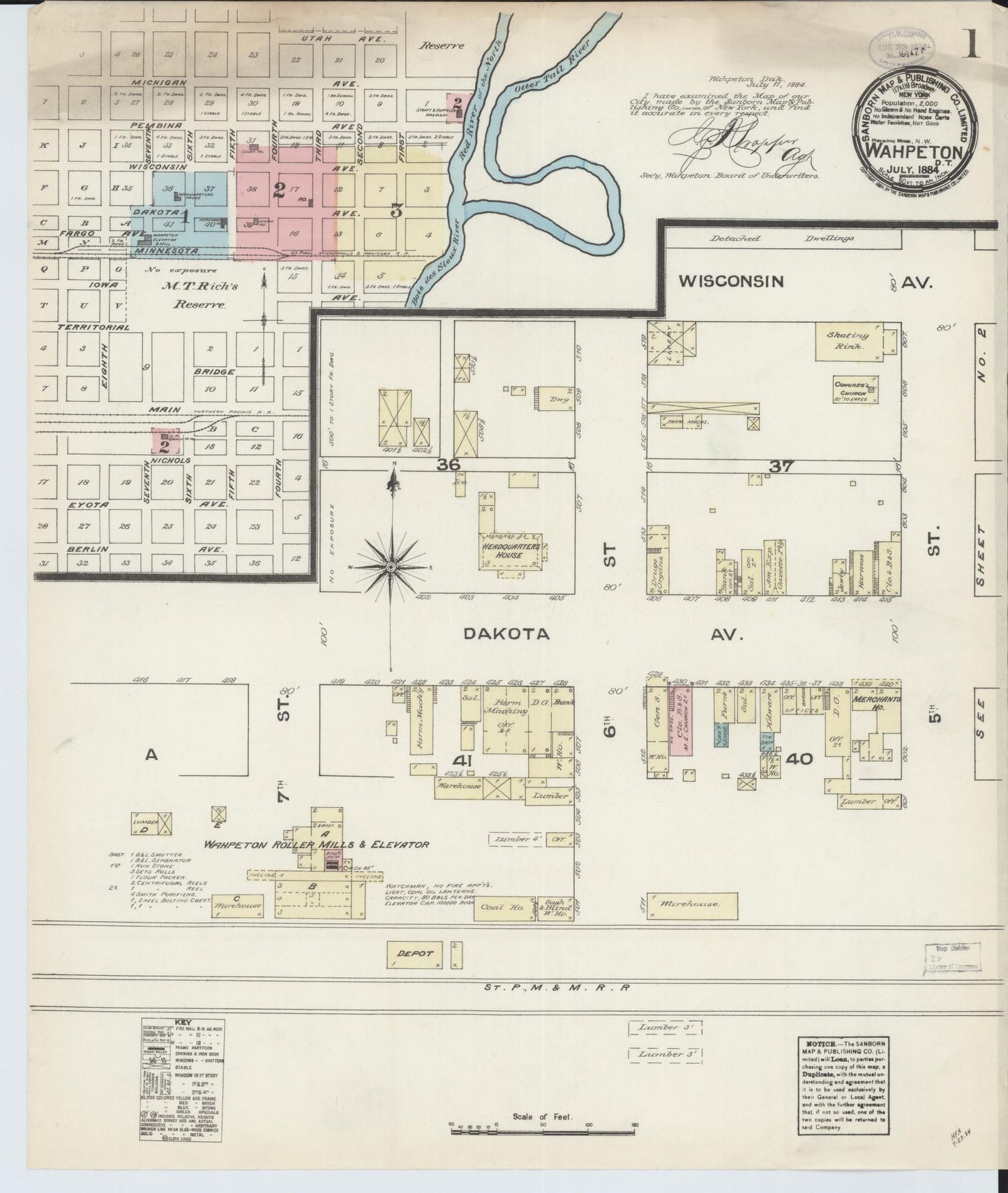 Sanborn Fire Insurance Map from Wahpeton, Richland County, North Dakota (1884), Sheet #0001 - Historic Sanborn Fire Insurance Map Print, vintage old map wall art, antique decor, genealogy gift, North Dakota North Dakota map
