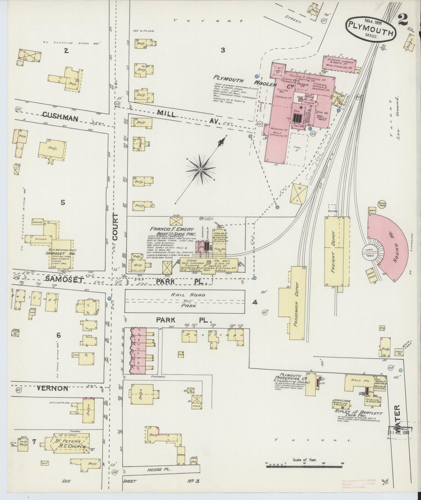 Sanborn Fire Insurance Map from Plymouth, Plymouth County, Massachusetts (1891), Sheet #0002 - Historic Sanborn Fire Insurance Map Print, vintage old map wall art, antique decor, genealogy gift, Massachusetts Massachusetts map