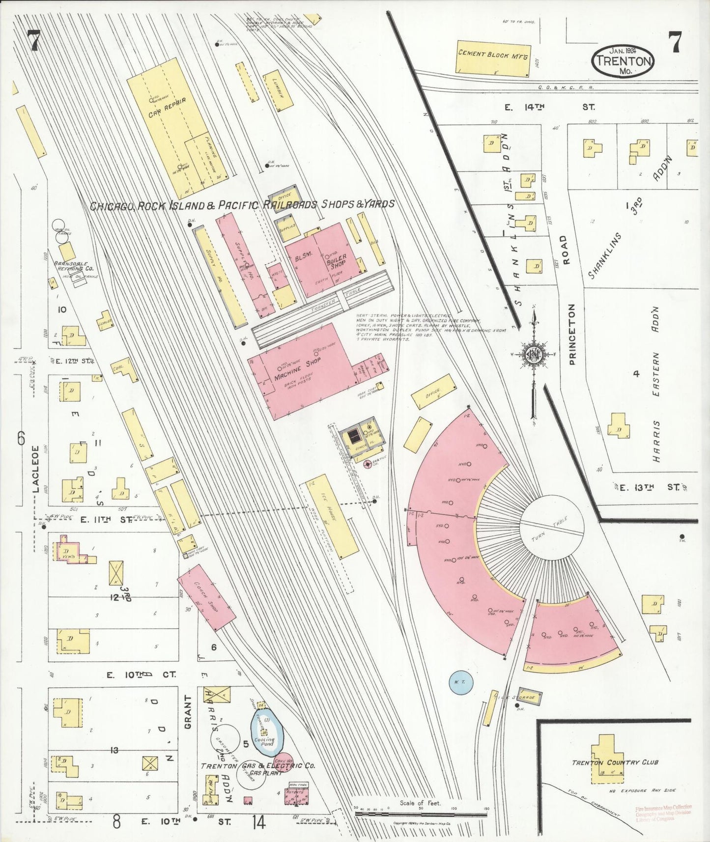 Sanborn Fire Insurance Map from Trenton, Grundy County, Missouri (1924), Sheet #0007 - Historic Sanborn Fire Insurance Map Print, vintage old map wall art, antique decor, genealogy gift, Missouri Missouri map