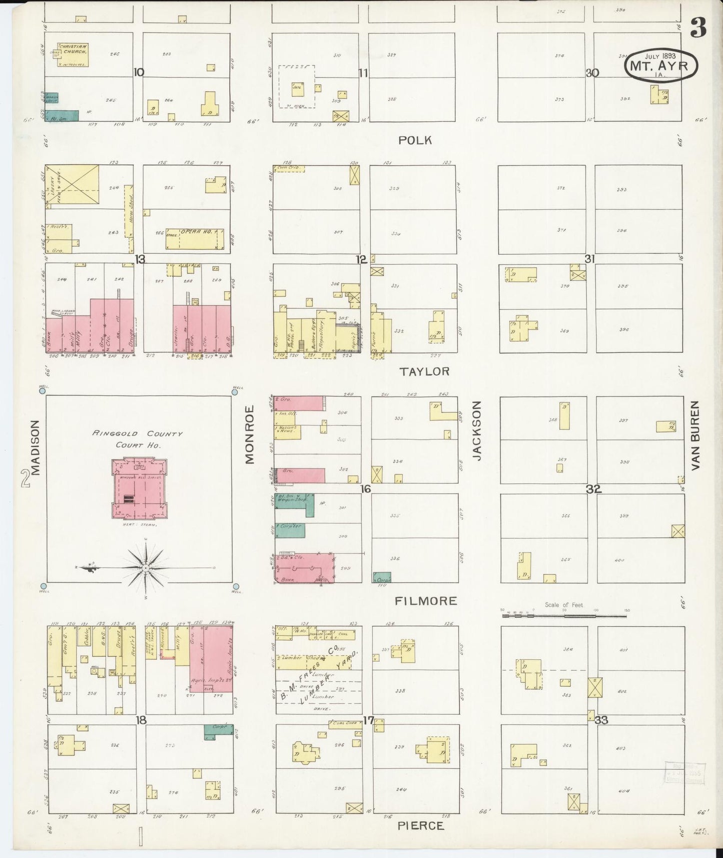 Sanborn Fire Insurance Map from Mount Ayr, Ringgold County, Iowa (1893), Sheet #0003 - Historic Sanborn Fire Insurance Map Print