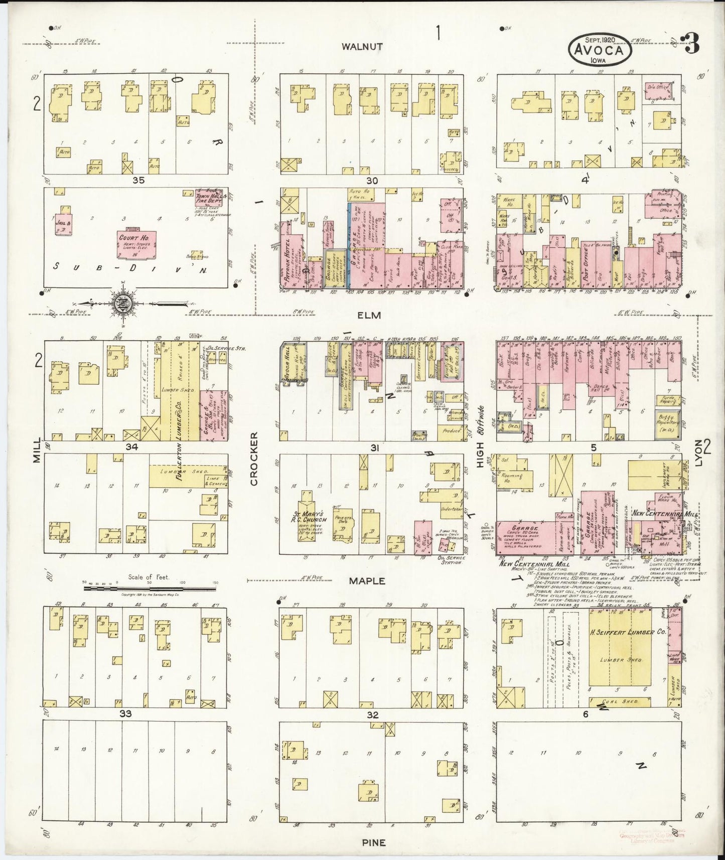 Sanborn Fire Insurance Map from Avoca, Pottawattamie County, Iowa (1920), Sheet #0003 - Historic Sanborn Fire Insurance Map Print, vintage old map wall art